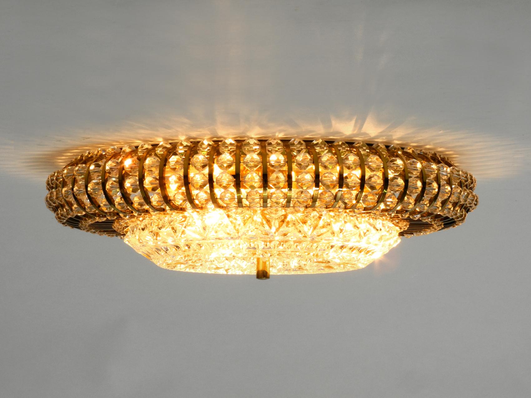 Mid-20th Century Mid-Century Modern Ceiling Lamp with Glass Stones and Brass Frame from Palwa