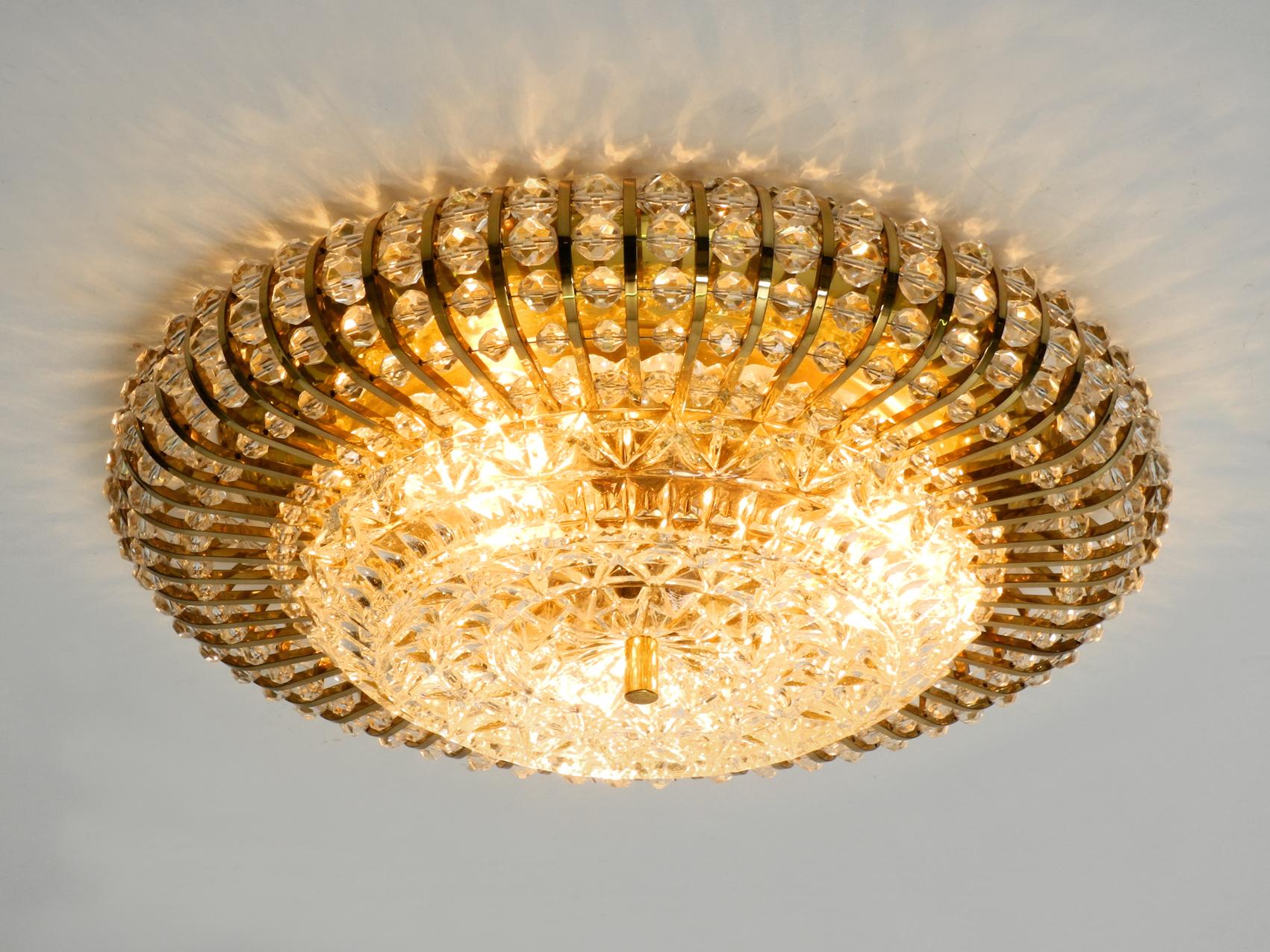 Mid-Century Modern Ceiling Lamp with Glass Stones and Brass Frame from Palwa 1