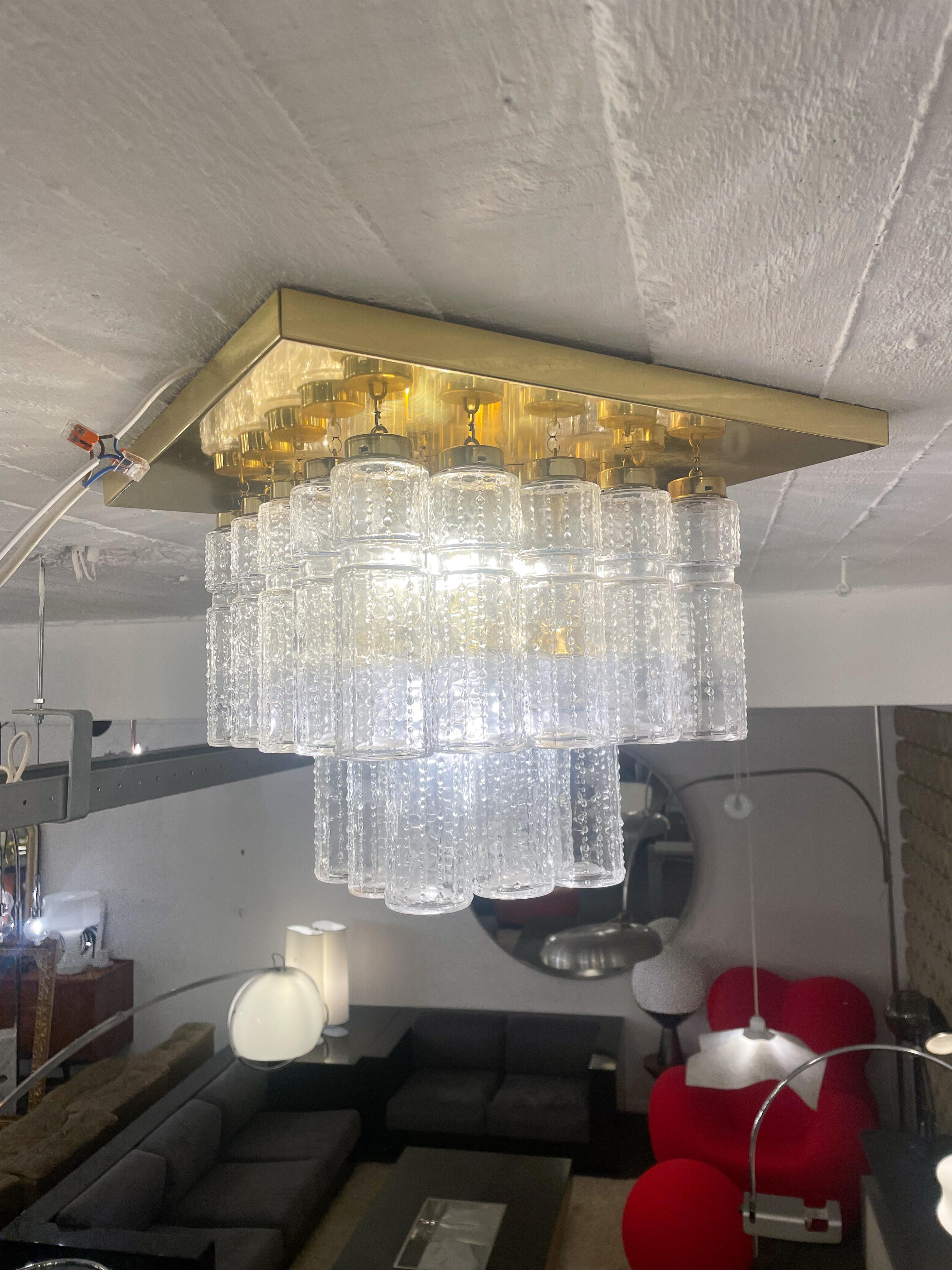 Mid-Century Modern Ceiling Light, Brass and Glass by Kalmar, Austria, 1960s In Good Condition For Sale In Brussels, BE
