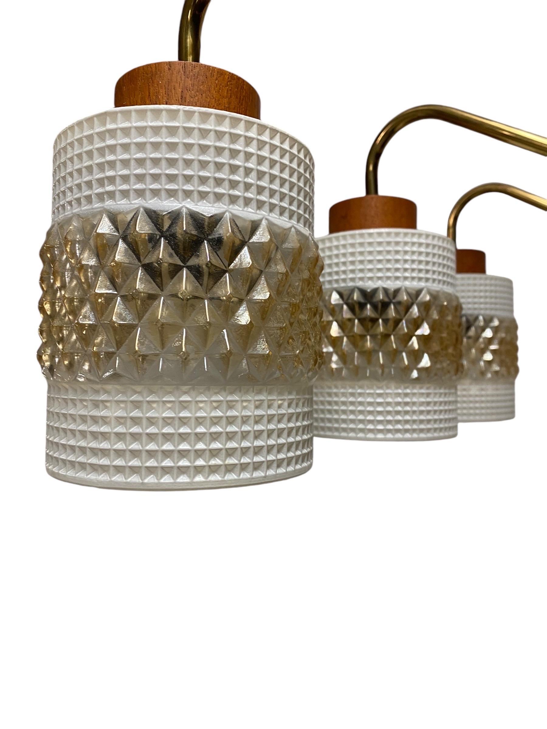 Mid-Century Modern Ceiling Pendant in Brass, Glass and Teak, Aris Finland 1960s For Sale 12