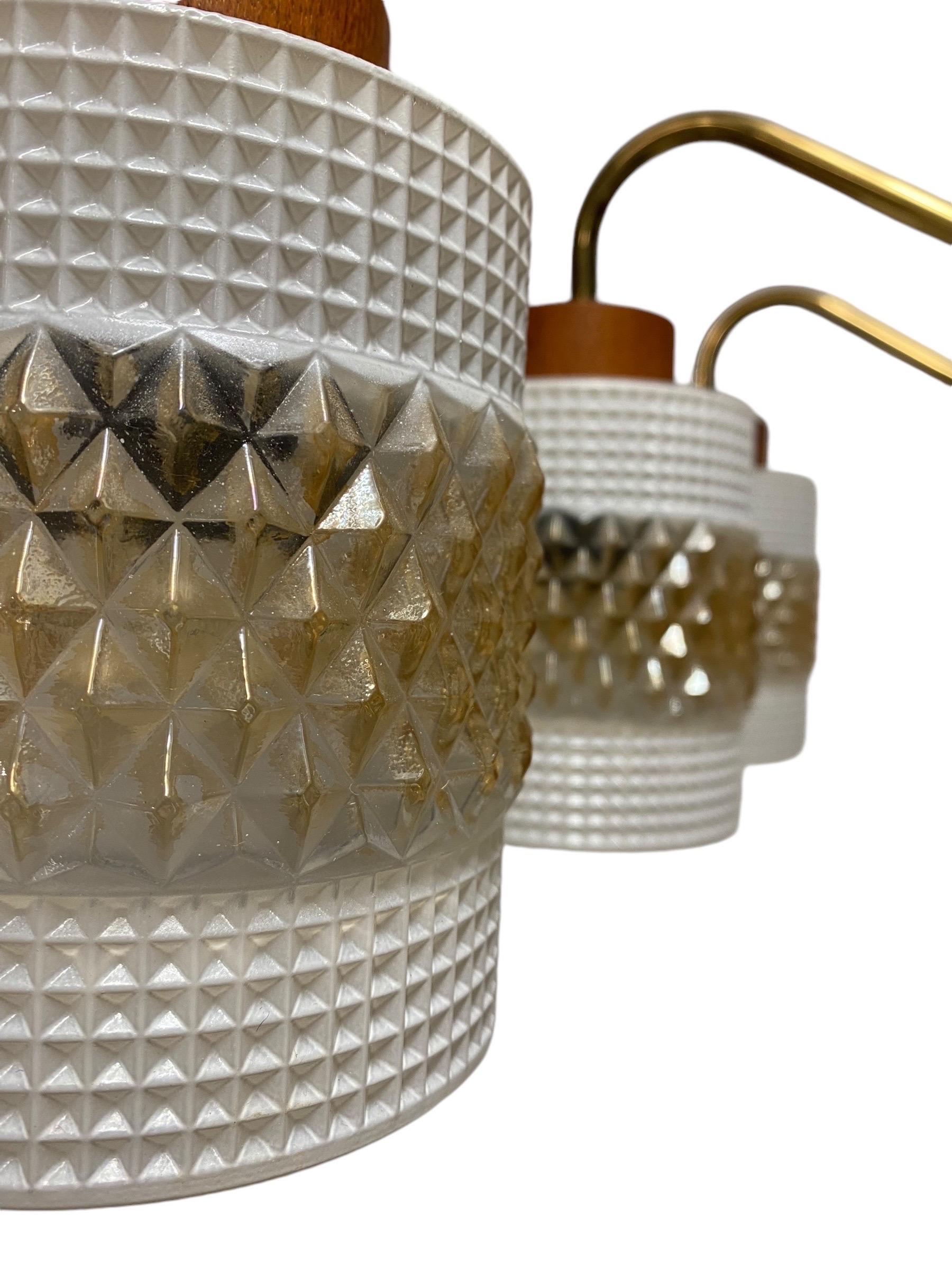 Mid-Century Modern Ceiling Pendant in Brass, Glass and Teak, Aris Finland 1960s For Sale 13