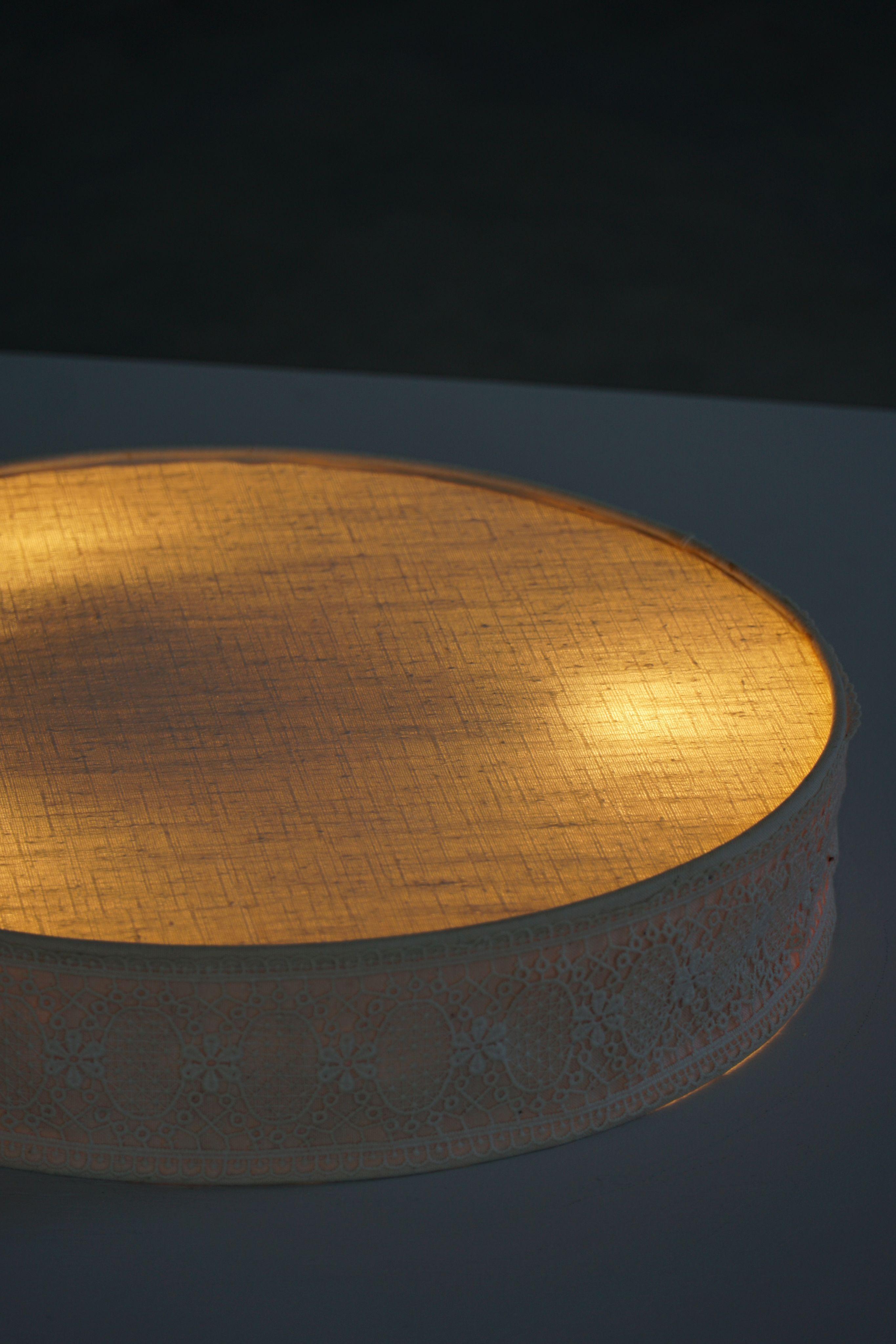 Swedish Mid Century Modern Ceiling / Wall Sconce in Linen and Lace, Sweden, 1950s For Sale