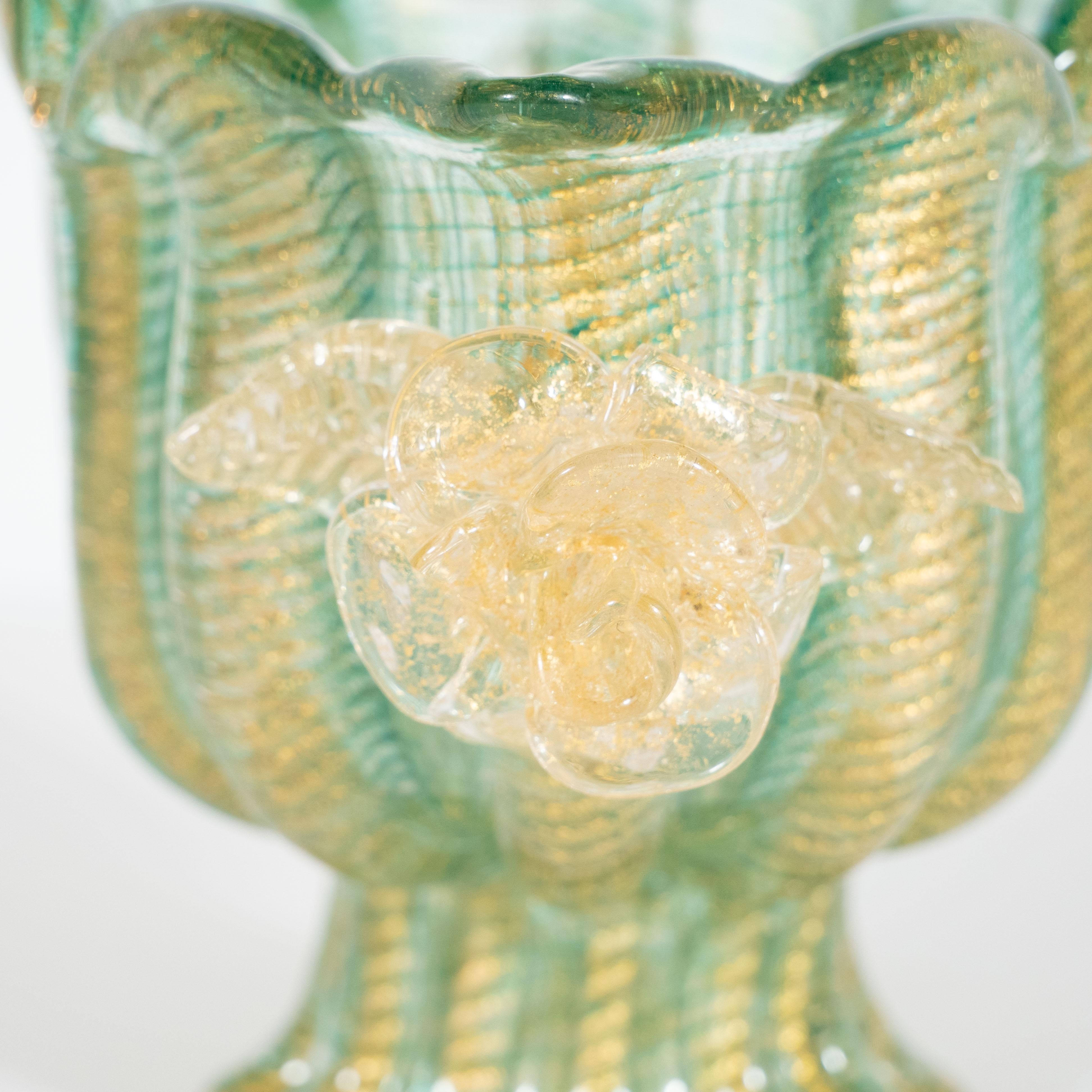 Mid-Century Modern Celadon & Cordonato d'Oro Pedestal Vase by Barovier & Toso 1