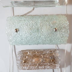 Lampe de coiffeuse en verre céladon craqueleur moderne du milieu du siècle dernier avec raccords chromés