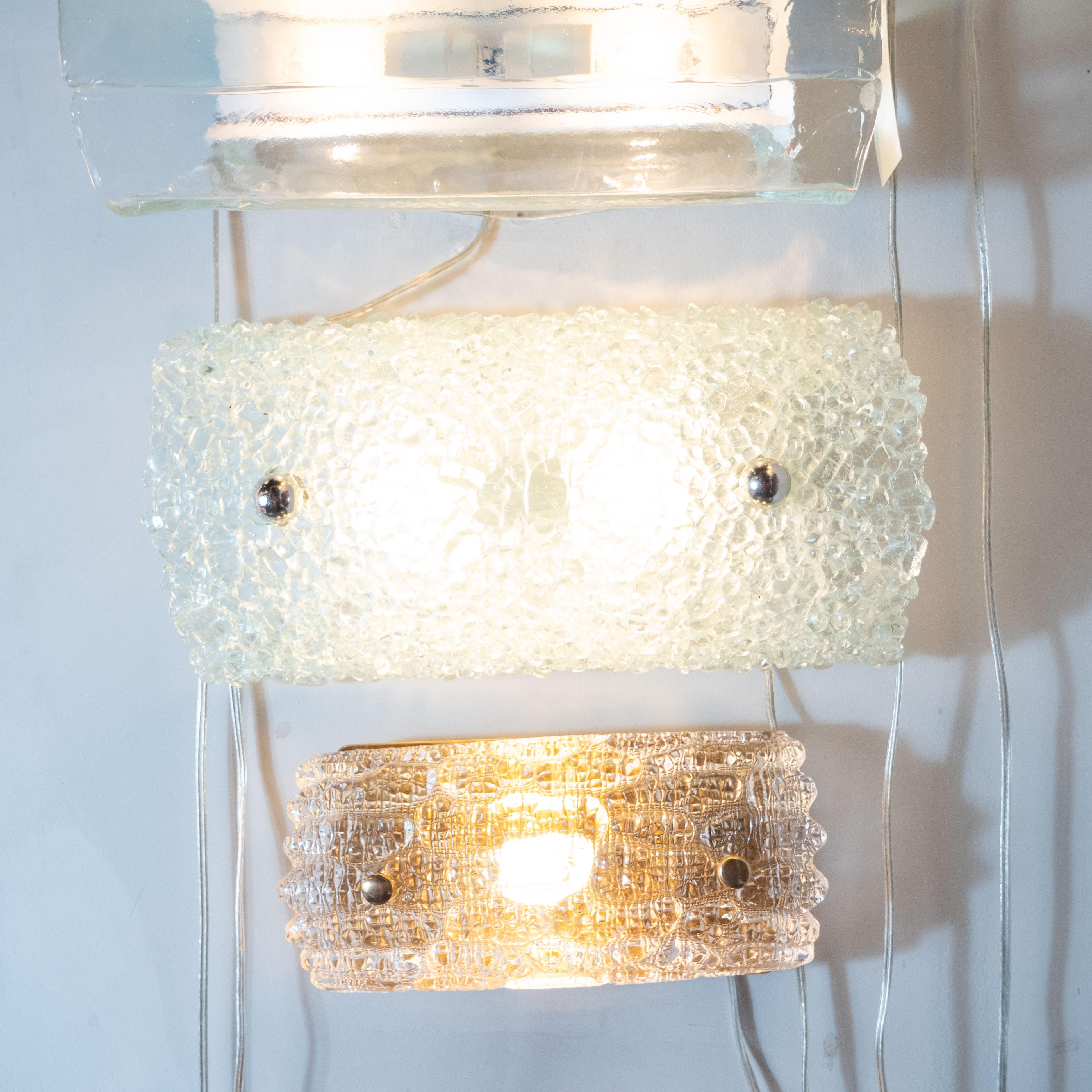 Italian Mid-Century Modern Celadon Craqueleur Glass Vanity Light with Chrome Fittings For Sale