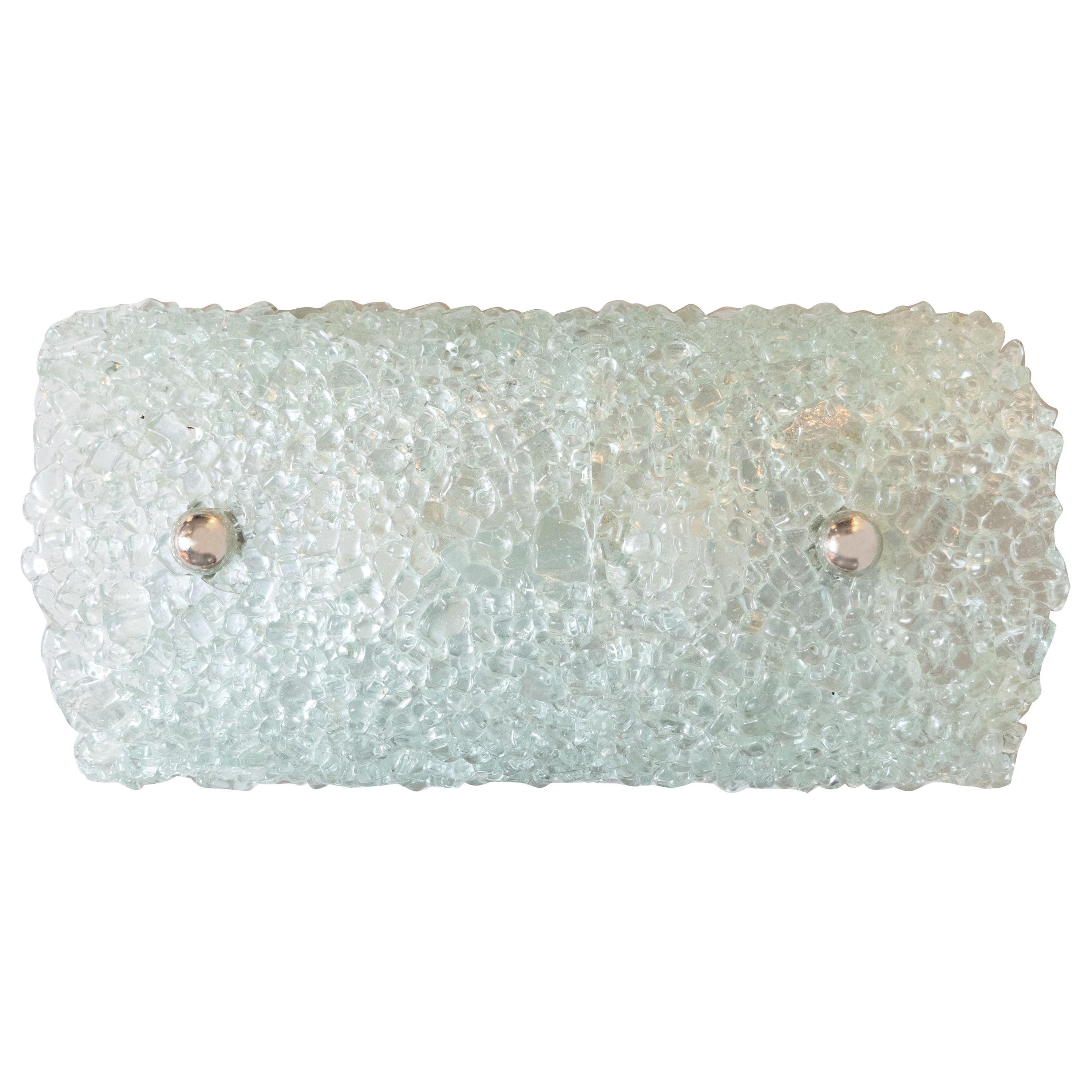 Moderne Celadon Craqueleur-Schminktischleuchte aus Glas mit Chrombeschlägen aus der Mitte des Jahrhunderts