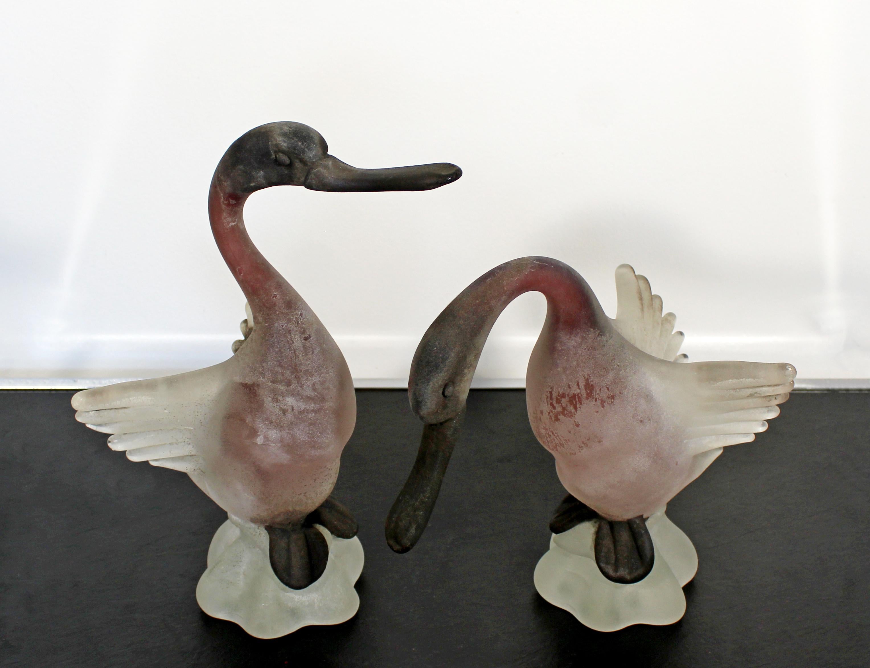 For your consideration is a gorgeous pair of Cenedese, Murano frosted glass table sculptures of geese. In excellent condition. The dimensions are 11