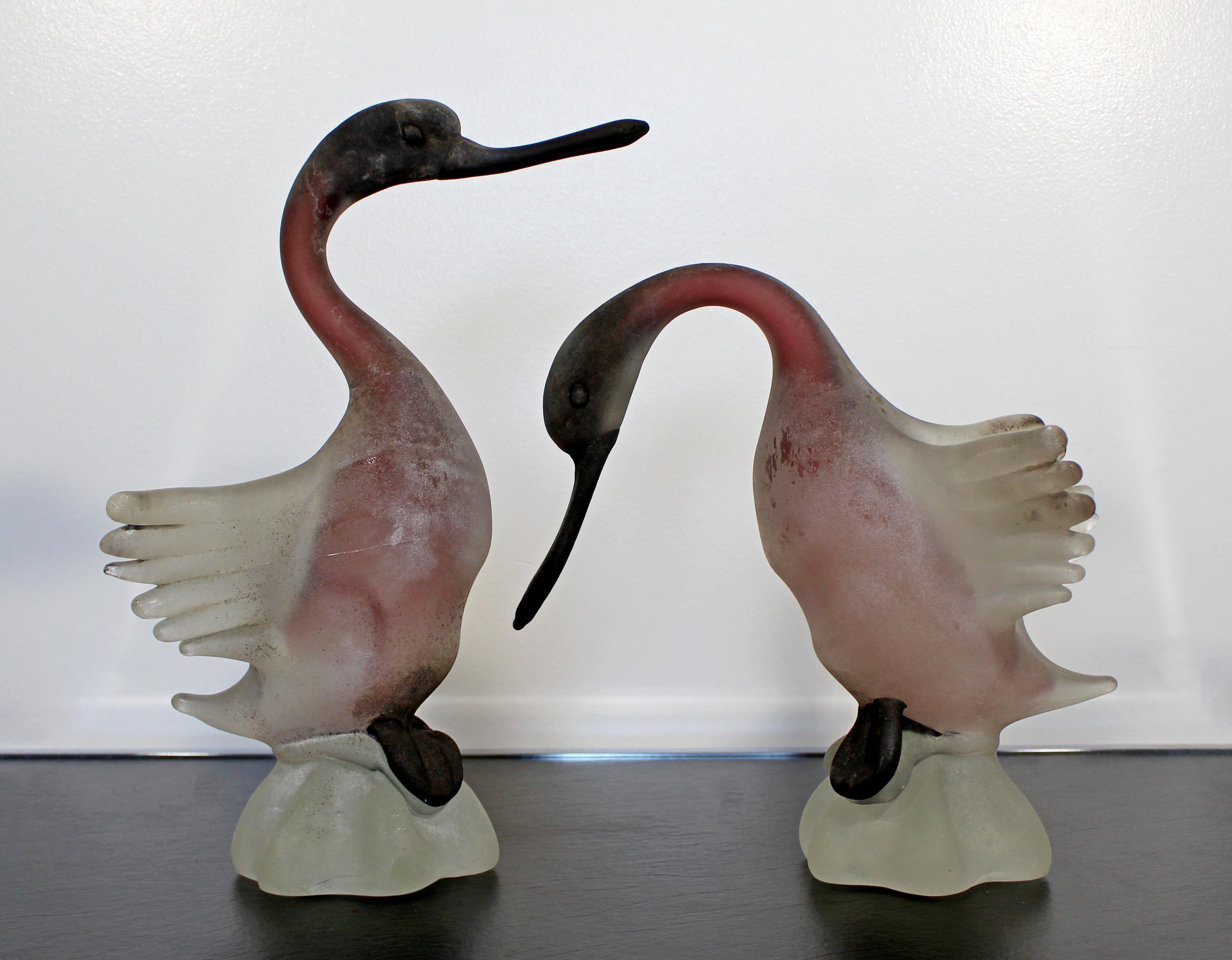 Italian Mid-Century Modern Cenedese Pair of Frosted Glass Geese Table Sculptures Murano