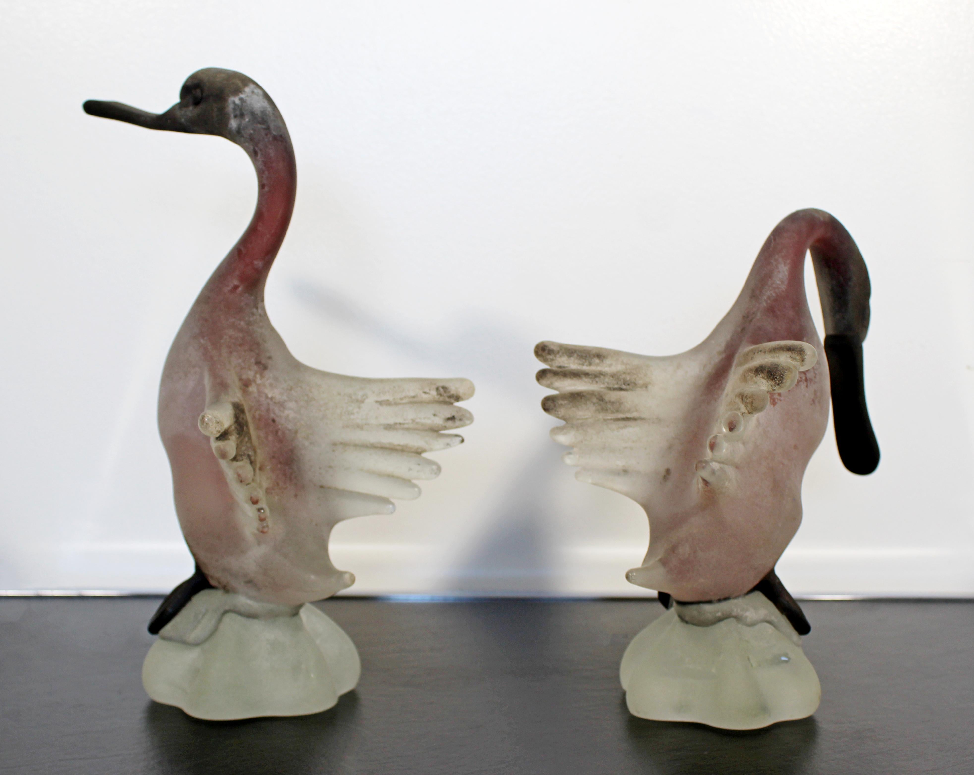 Mid-Century Modern Cenedese Pair of Frosted Glass Geese Table Sculptures Murano 1