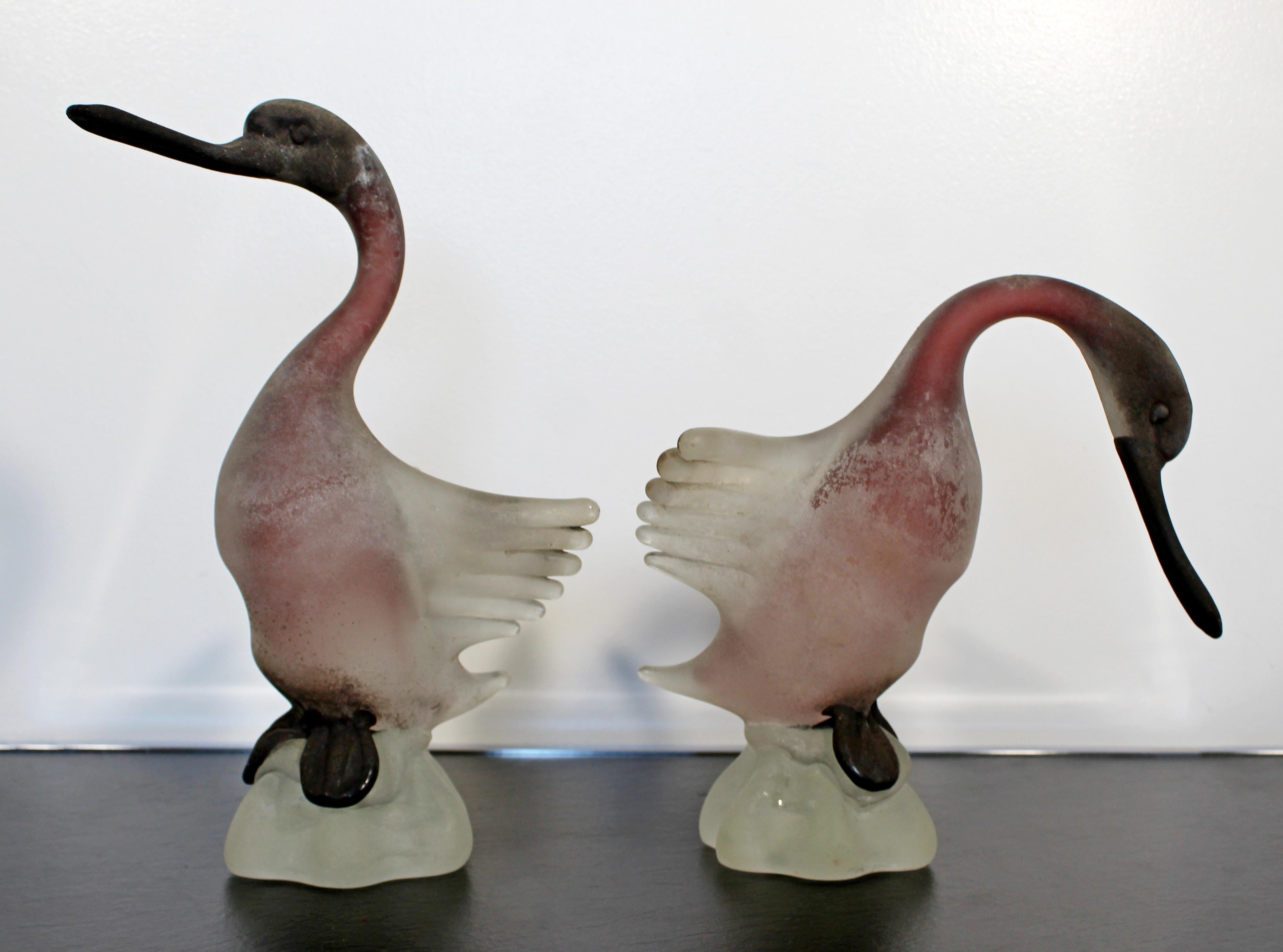 Mid-Century Modern Cenedese Pair of Frosted Glass Geese Table Sculptures Murano 2