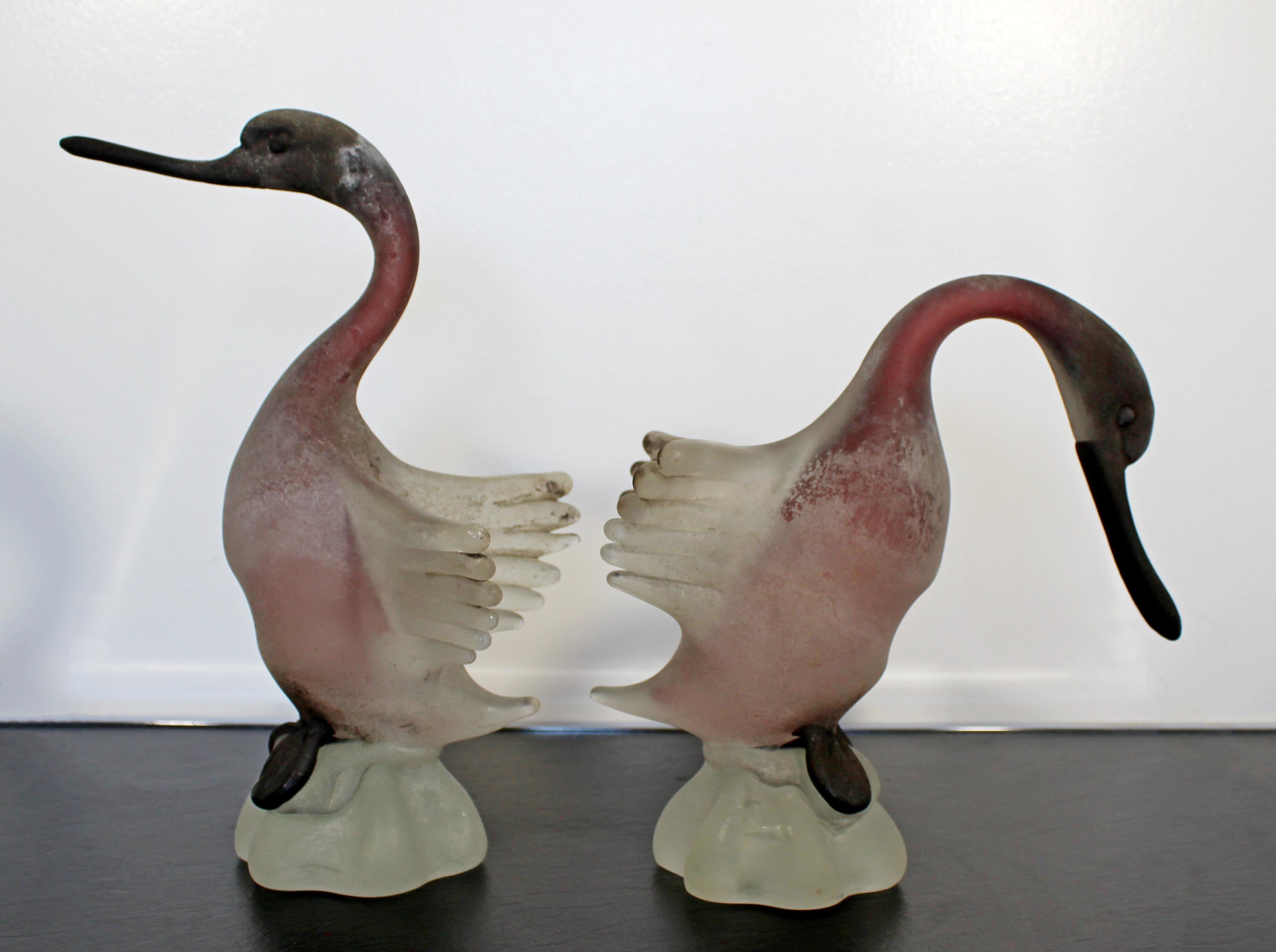 Mid-Century Modern Cenedese Pair of Frosted Glass Geese Table Sculptures Murano 3
