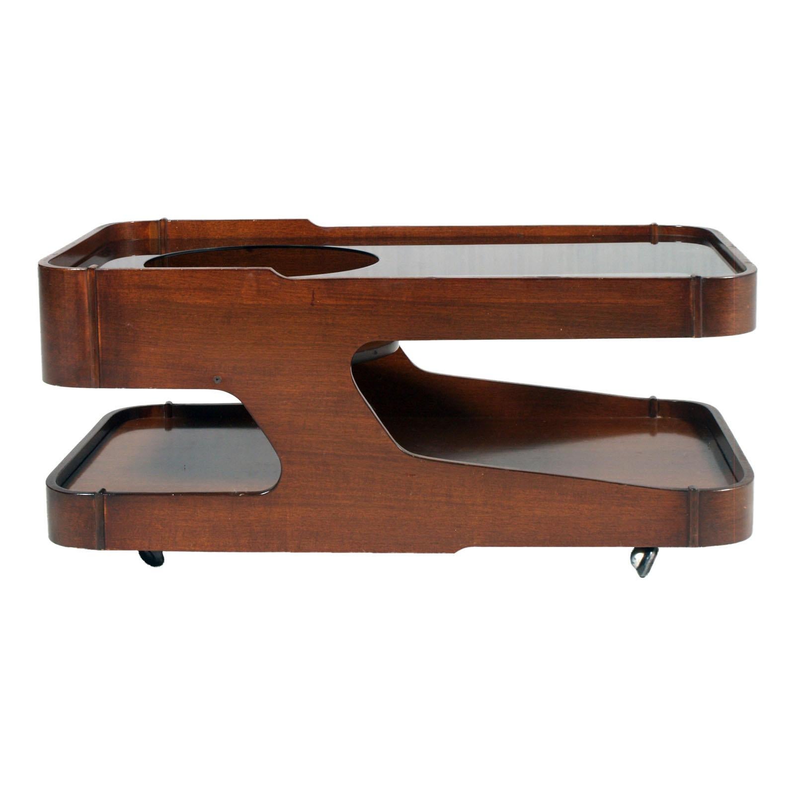 Italian Mid-Century Modern Center Coffee Table, Bar Cart, Afra & Tobia Scarpa Attributed