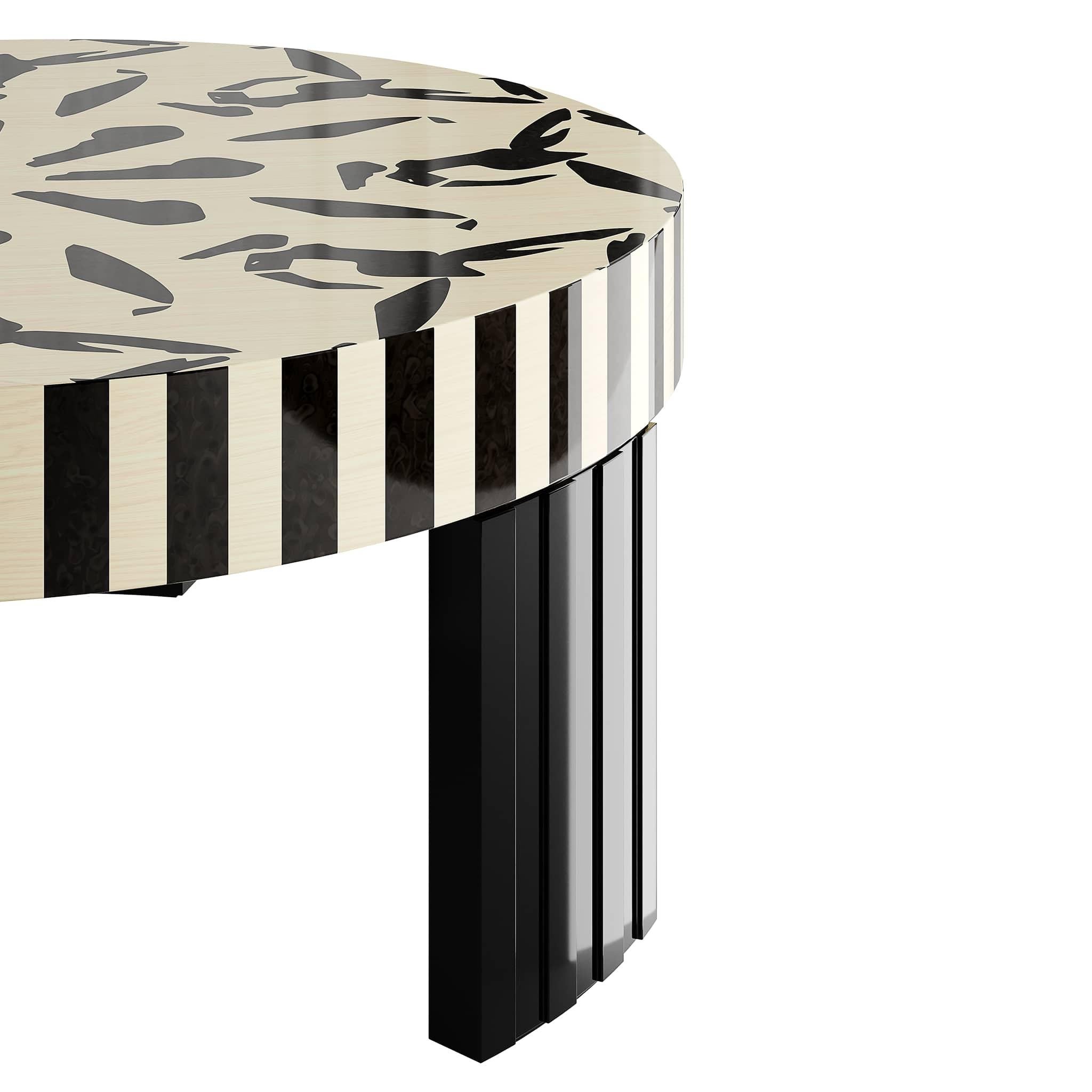 Moderne Table basse centrale The Modernity Noir et blanc Figures abstraites Marqueterie de bois en vente