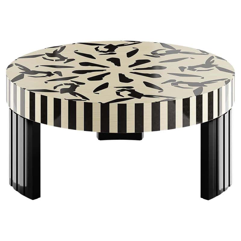 Minimal Modern Round Center Coffee Table Klein Blue Abstract Wood ...