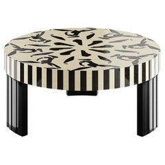 Minimal Modern Center Coffee Table Black & White Abstract Figures Wood Marquetry