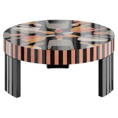 Mid-Century Modern Center Coffee Table Malevich Print Wood Marquetry
