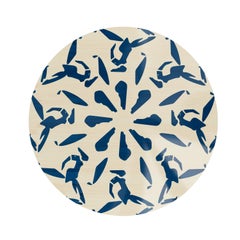 Minimal Modern Round Center Coffee Table Klein Blue Abstract  Wood Marquetry