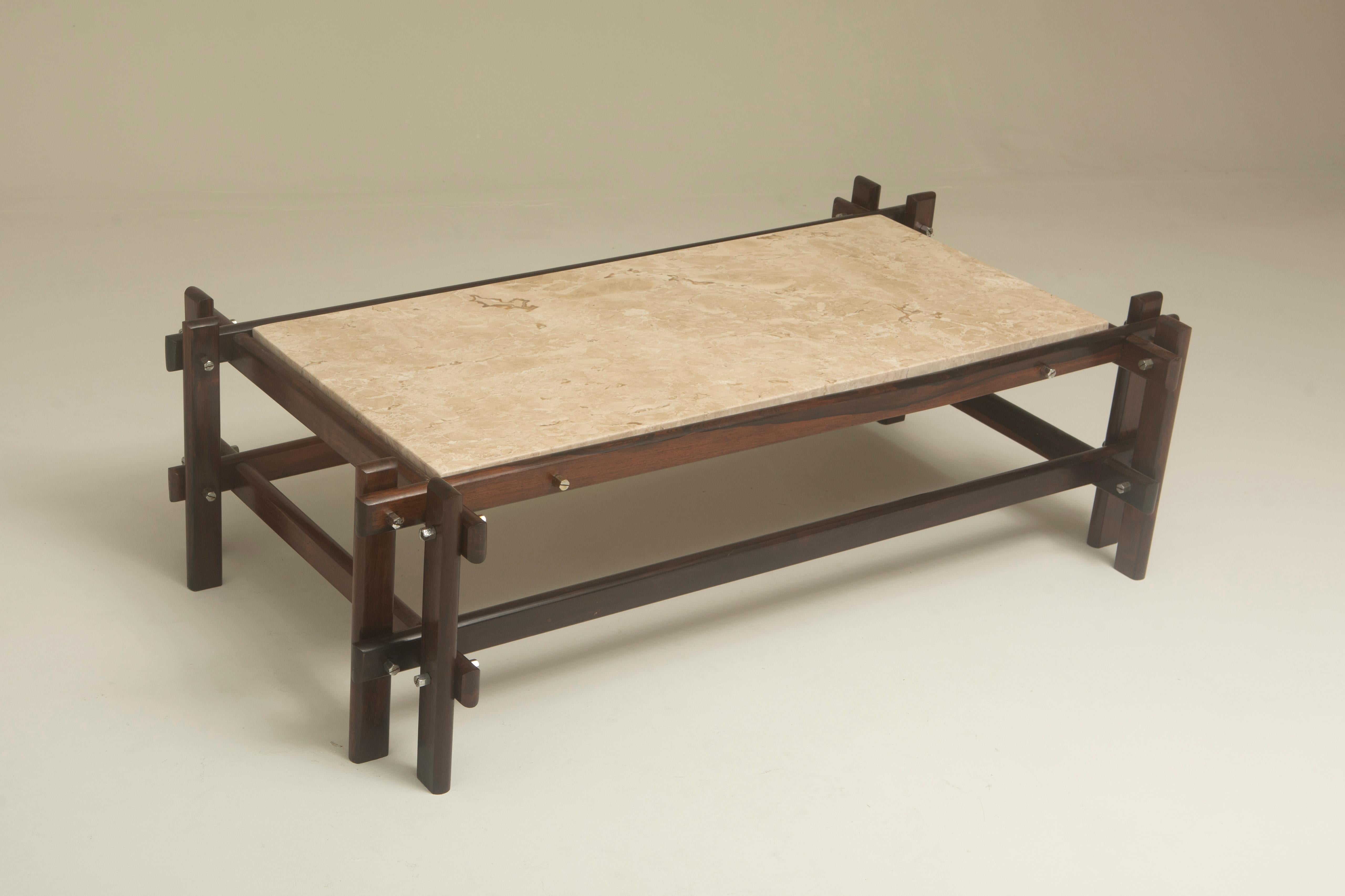 Mid-Century Modern Center Table by Brazilian Designer, 1970s

Center table structured with solid wooden slats, with metal details and marble top, manufactured by Unknown Brazilian Designer, circa 1960.