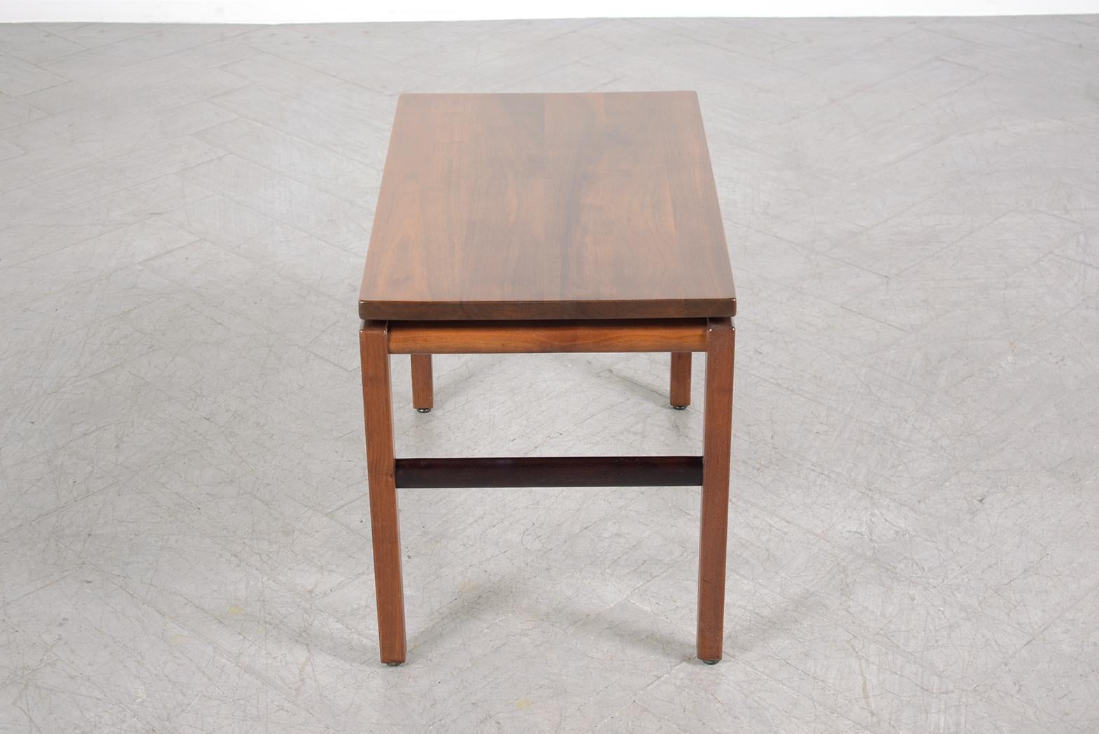 Carved 1960s Mid-Century Modern Walnut Side Table: Restored with Ebonized Accents For Sale