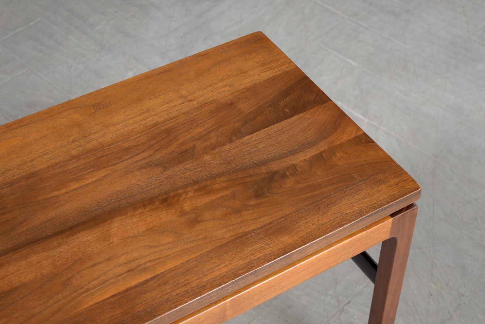 1960s Mid-Century Modern Walnut Side Table: Restored with Ebonized Accents For Sale 1