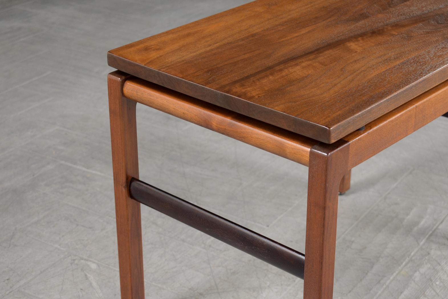 1960s Mid-Century Modern Walnut Side Table: Restored with Ebonized Accents For Sale 2