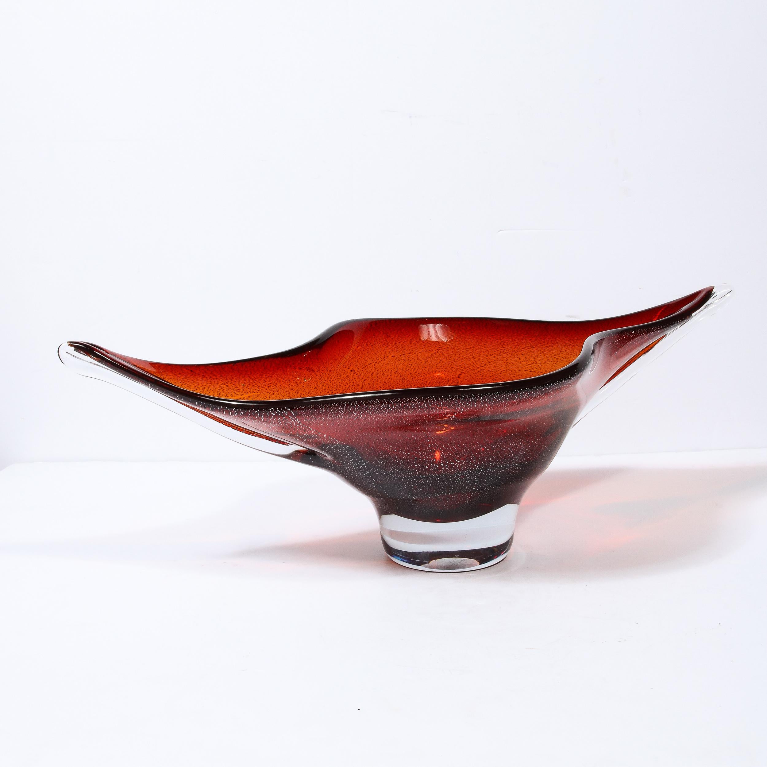 Mid-Century Modern Centerpiece Bowl in Smoked Ruby Hand-Blown Murano Glass 10