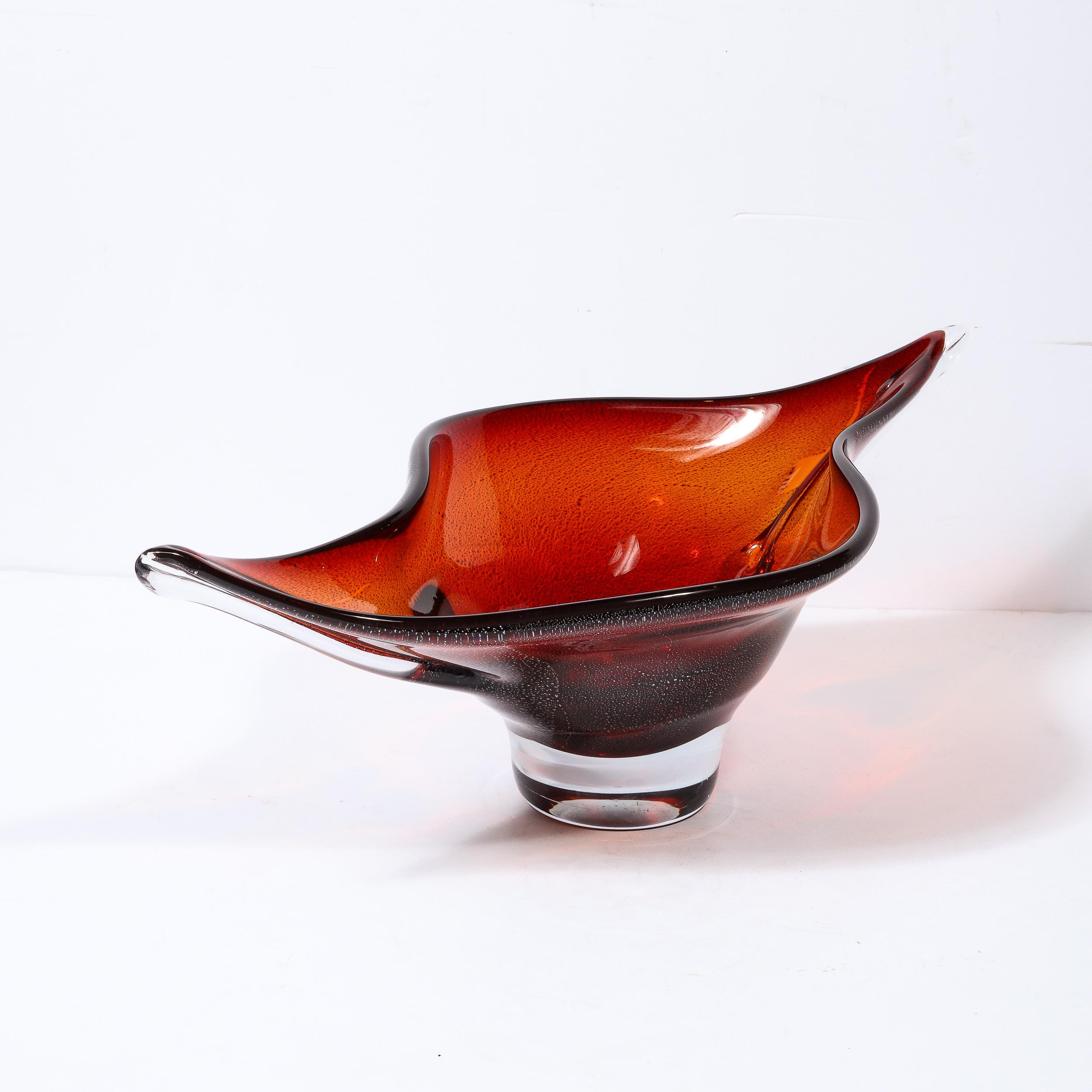 Italian Mid-Century Modern Centerpiece Bowl in Smoked Ruby Hand-Blown Murano Glass