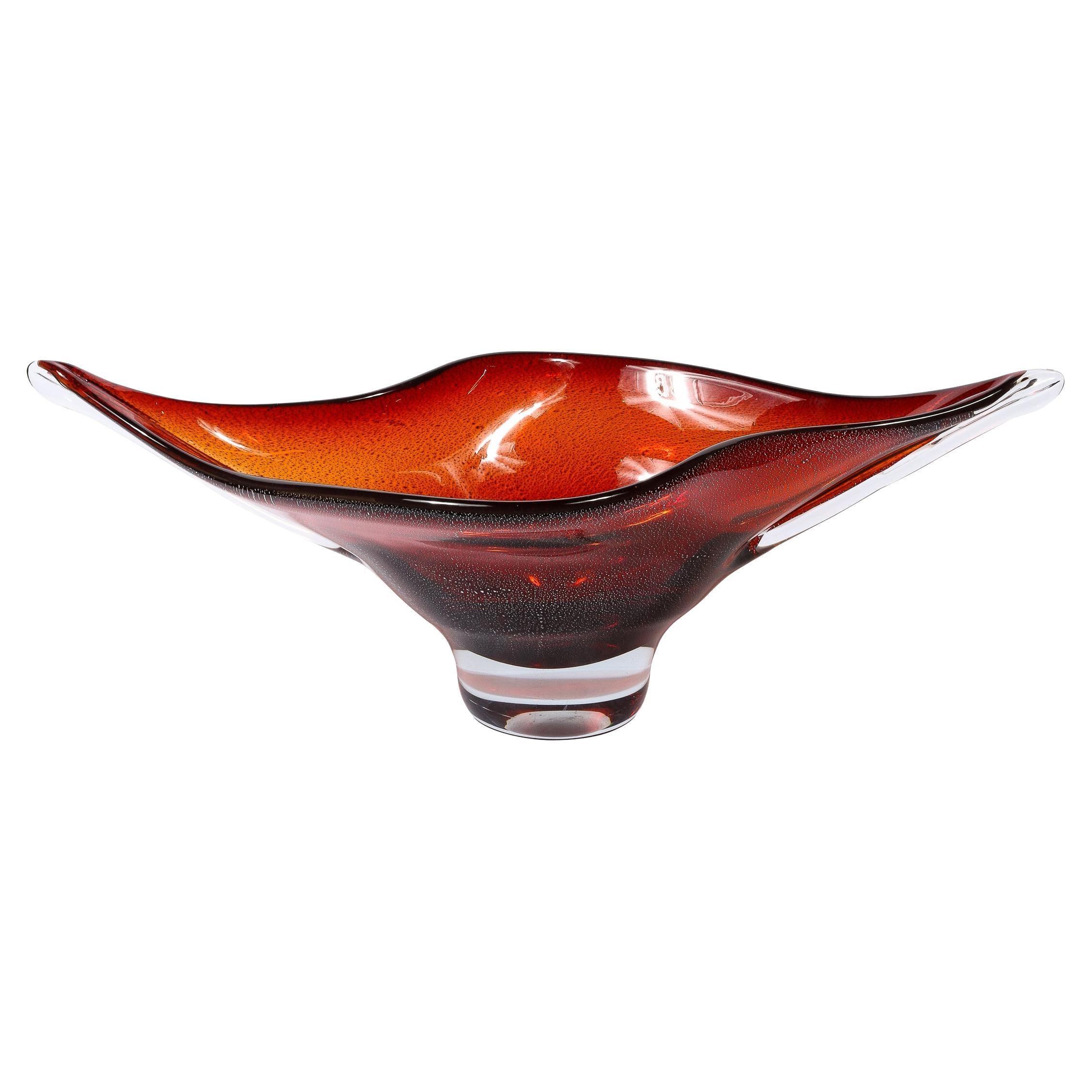 Mid-Century Modern Centerpiece Bowl in Smoked Ruby Hand-Blown Murano Glass