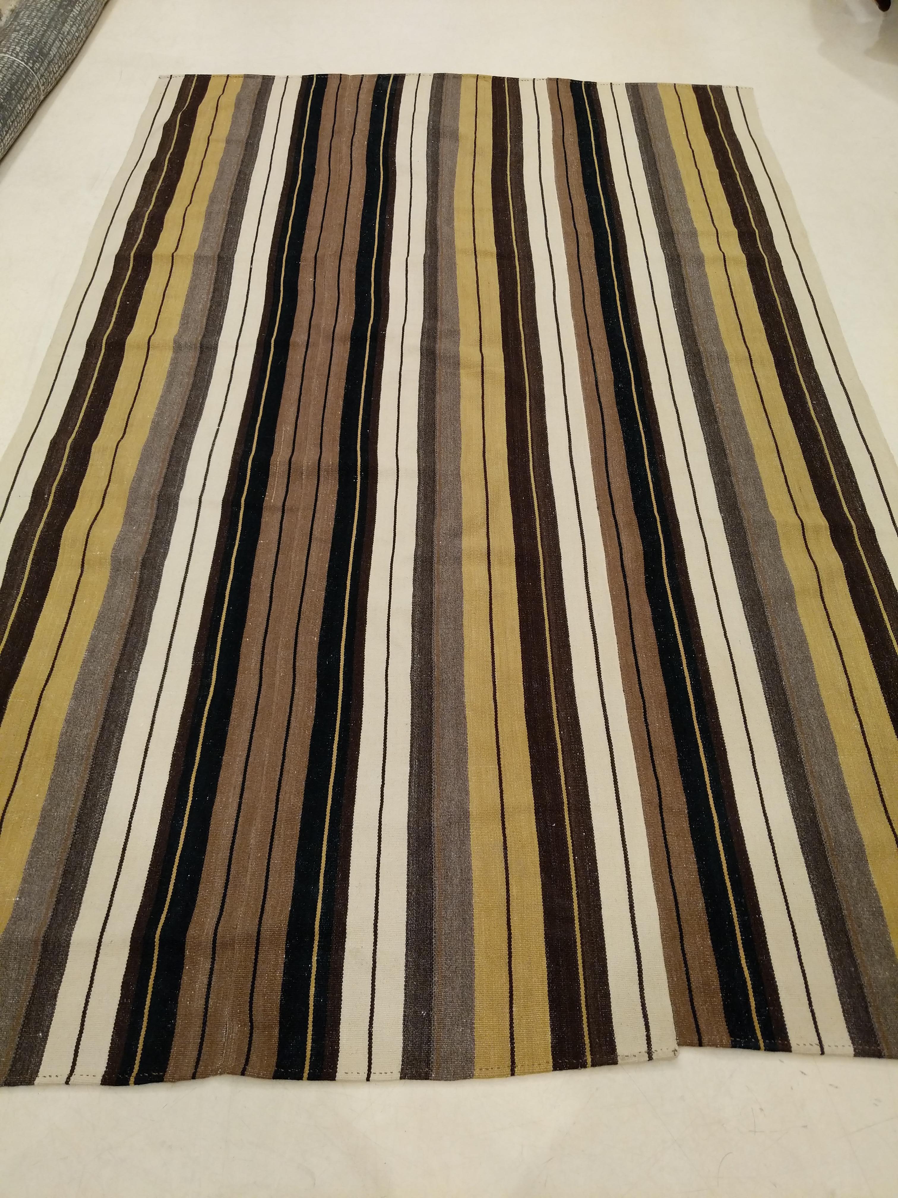 Wool Mid-Century Modern Central Anatolian Kilim Rug with Stripes For Sale