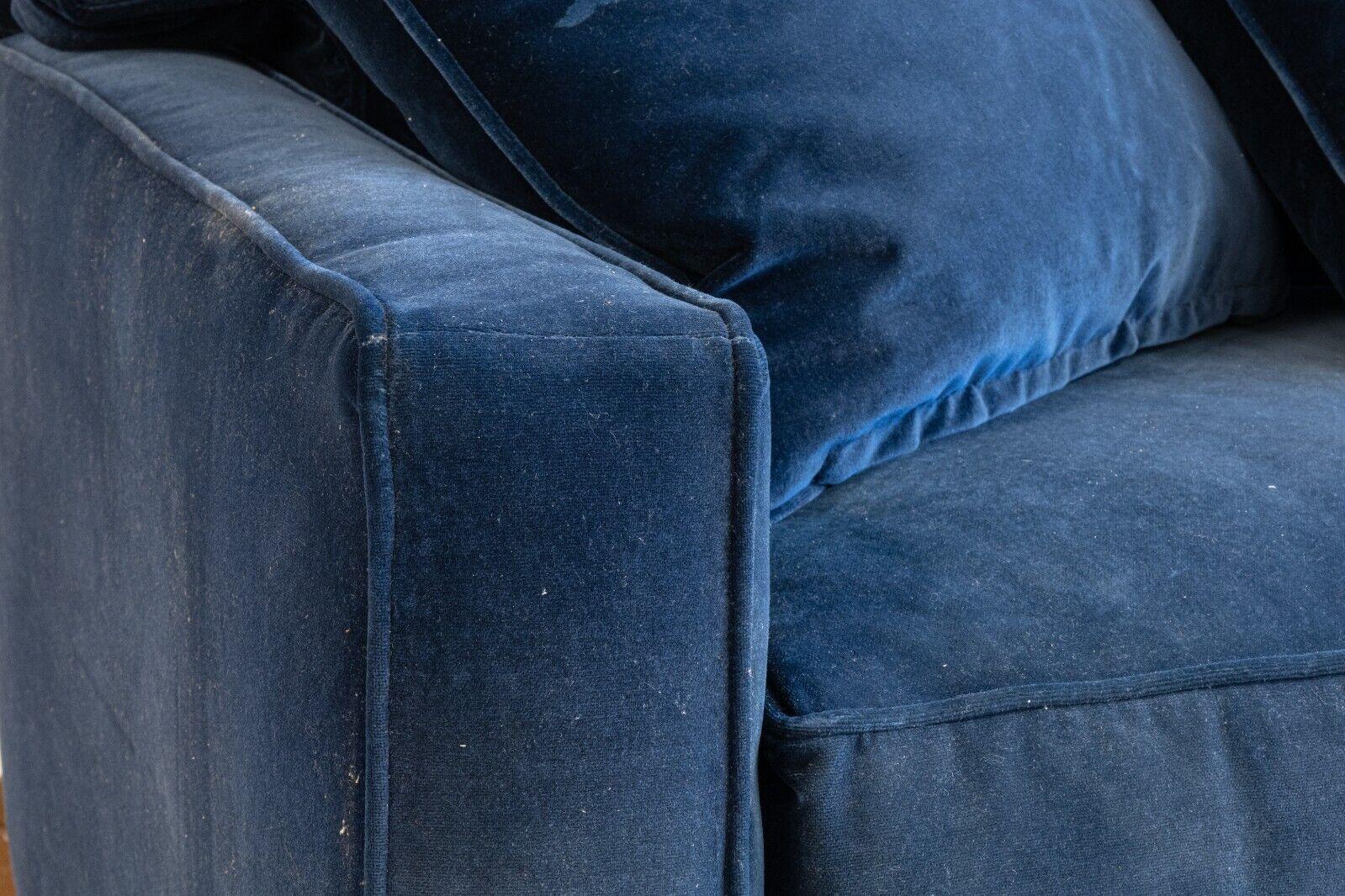 Mid-Century Modern Century Furniture Hi Back Blue Velvet & Chrome Sofa Sectional In Good Condition In Keego Harbor, MI