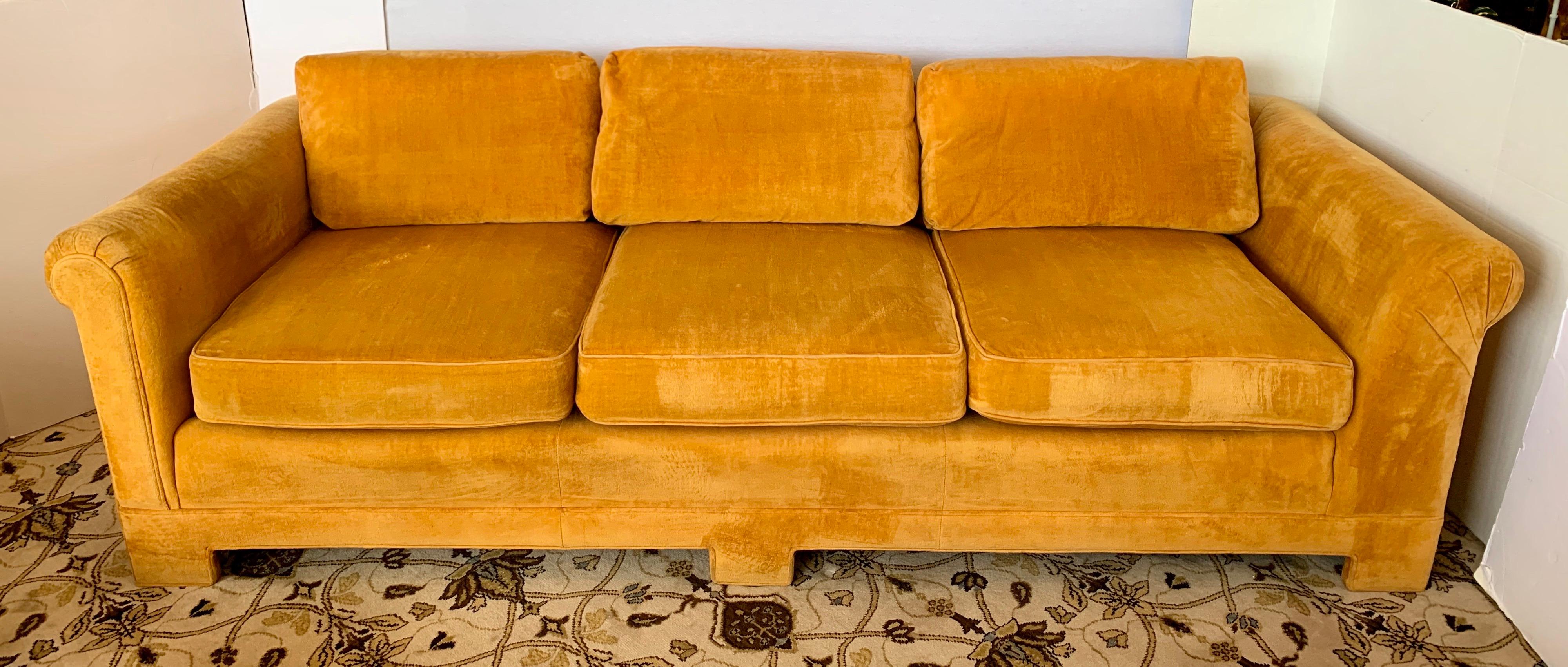 orange velvet couch vintage