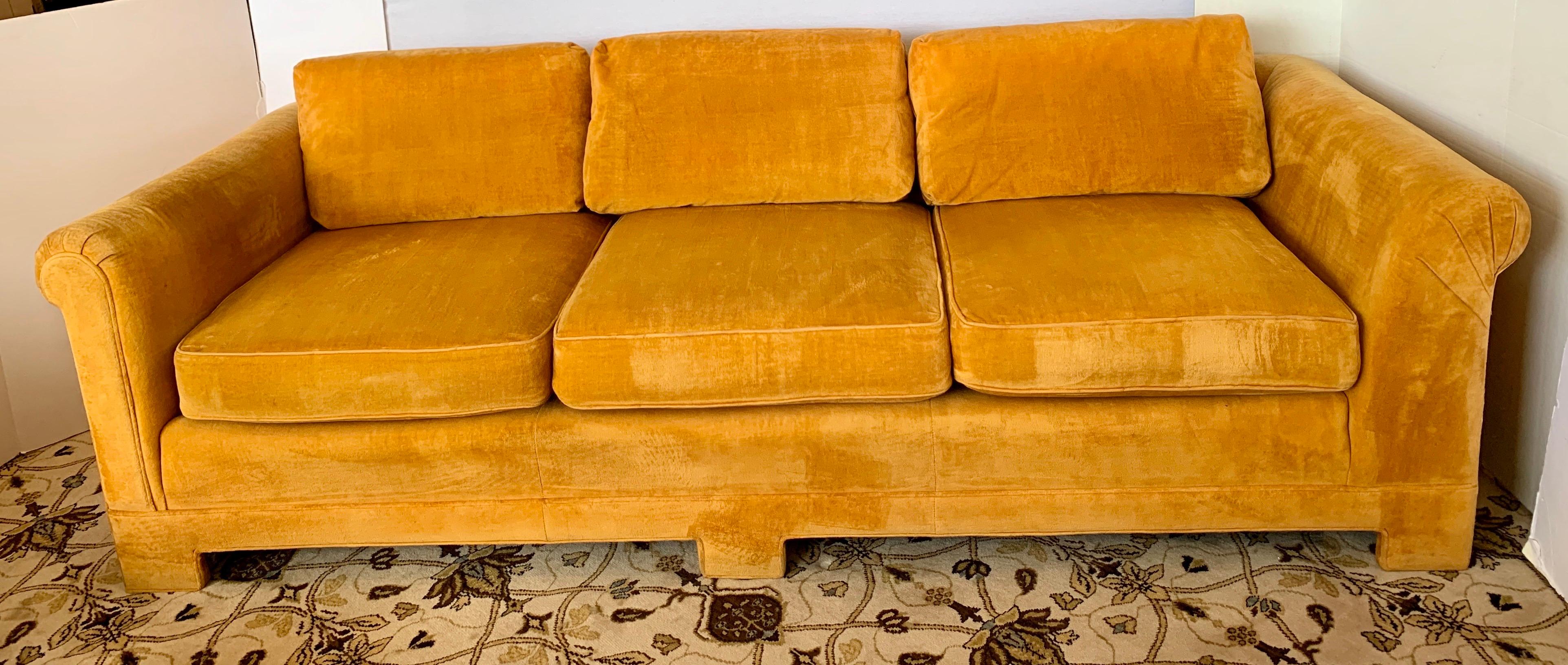 American Mid-Century Modern Century Furniture Sofa with Hermès Orange Color Velvet Fabric