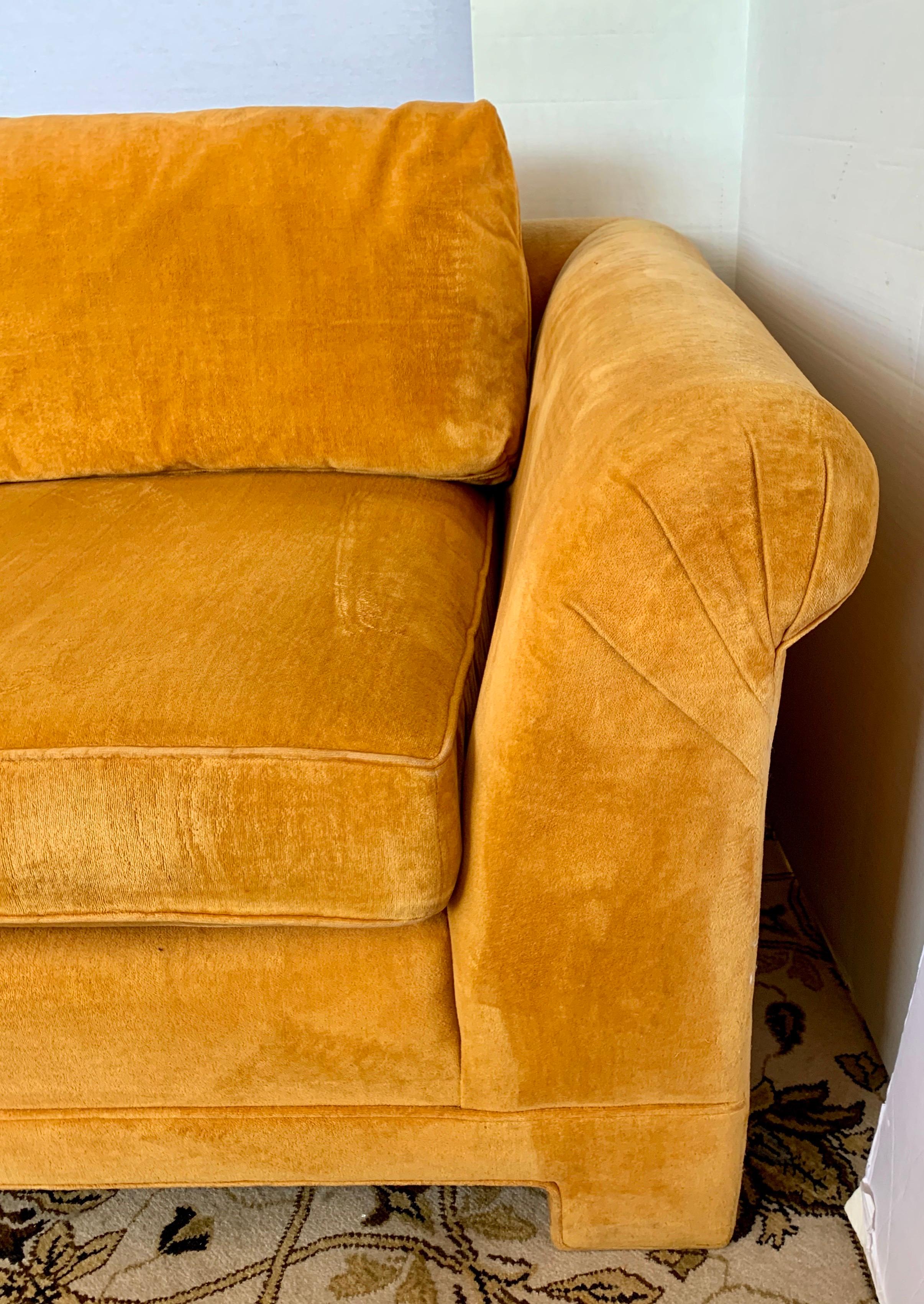 Mid-Century Modern Century Furniture Sofa with Hermès Orange Color Velvet Fabric In Good Condition In West Hartford, CT