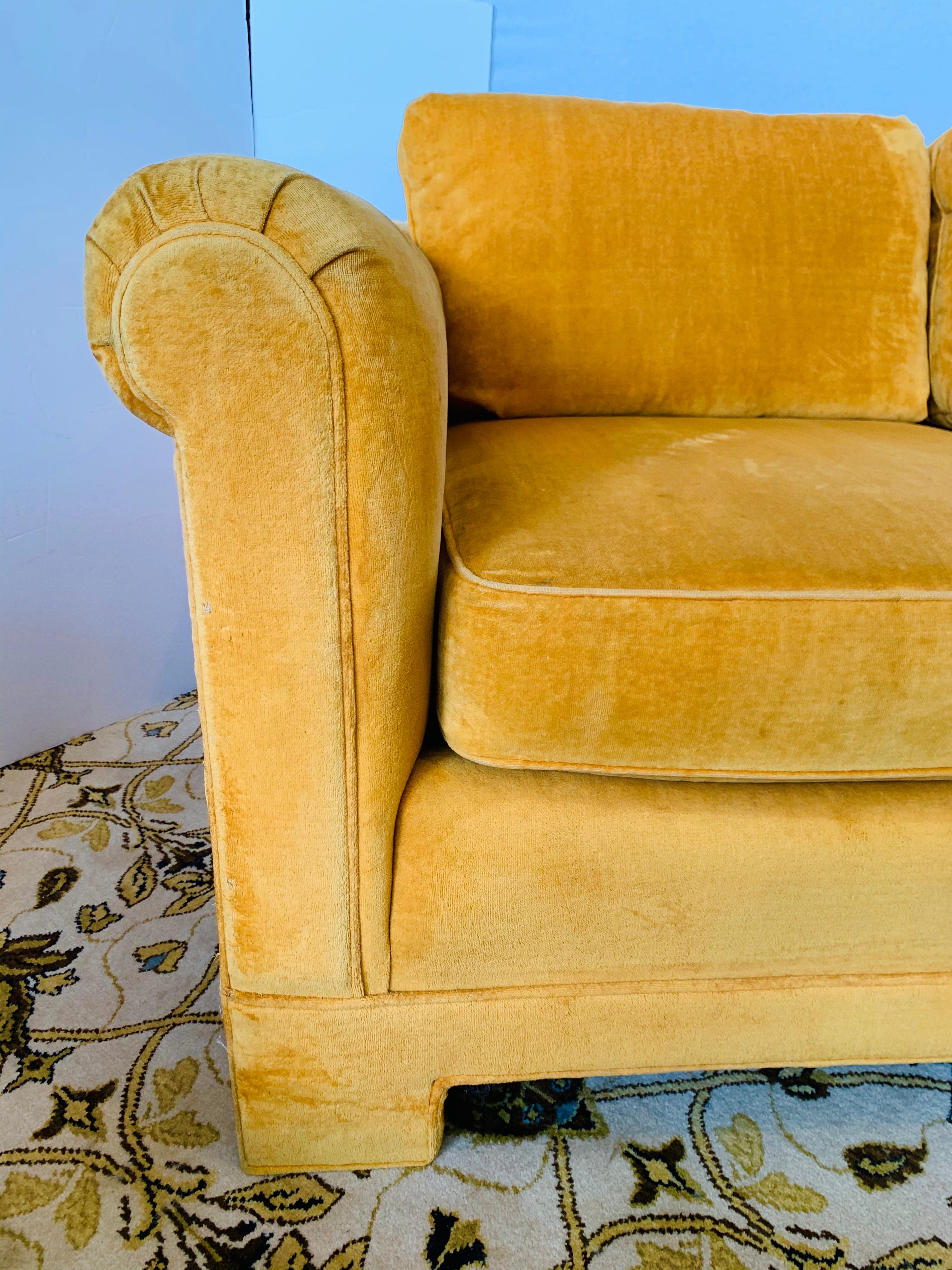 Late 20th Century Mid-Century Modern Century Furniture Sofa with Hermès Orange Color Velvet Fabric