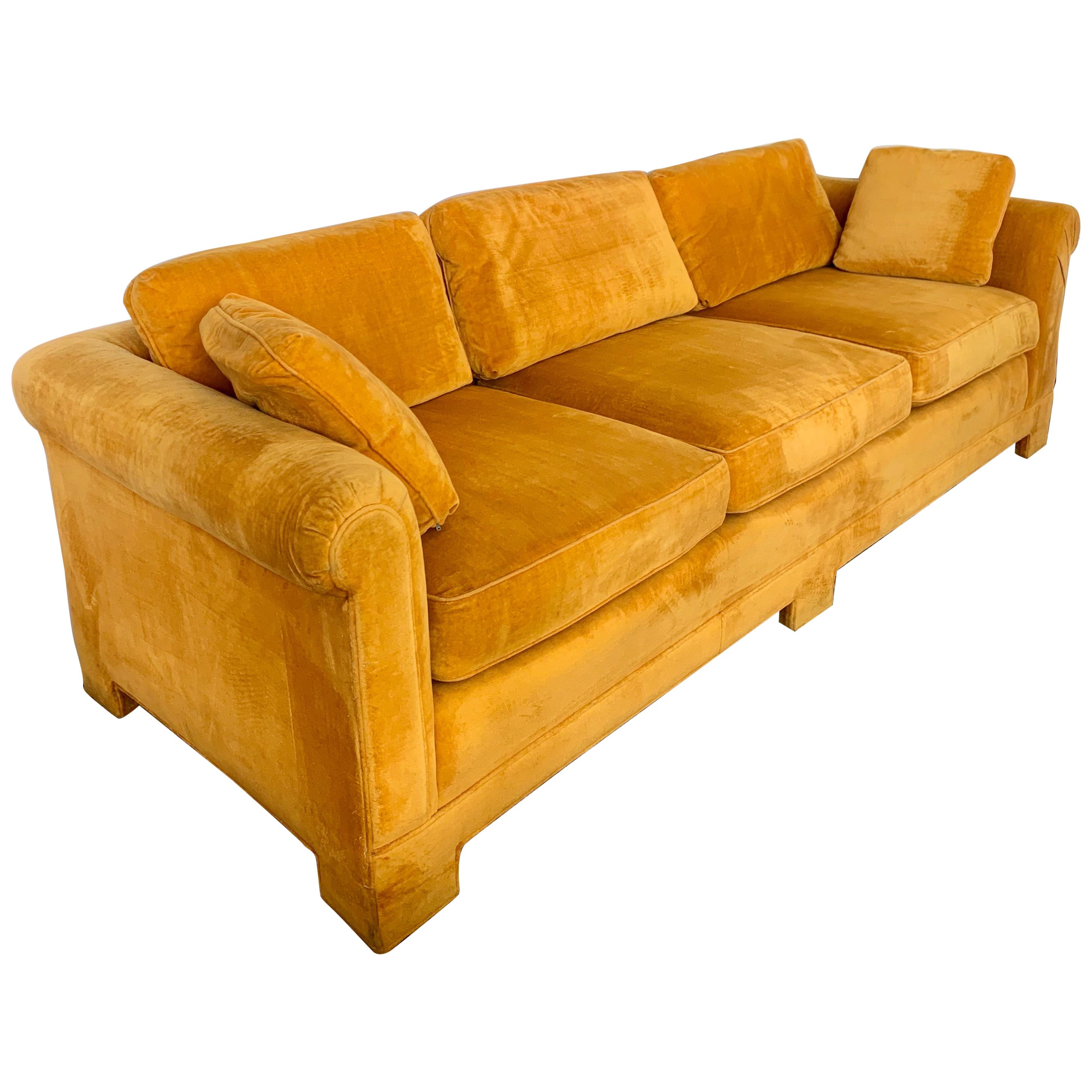 Mid-Century Modern Century Furniture Sofa with Hermès Orange Color Velvet Fabric
