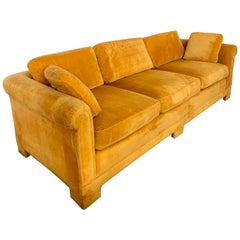 Vintage Mid-Century Modern Century Furniture Sofa with Hermès Orange Color Velvet Fabric