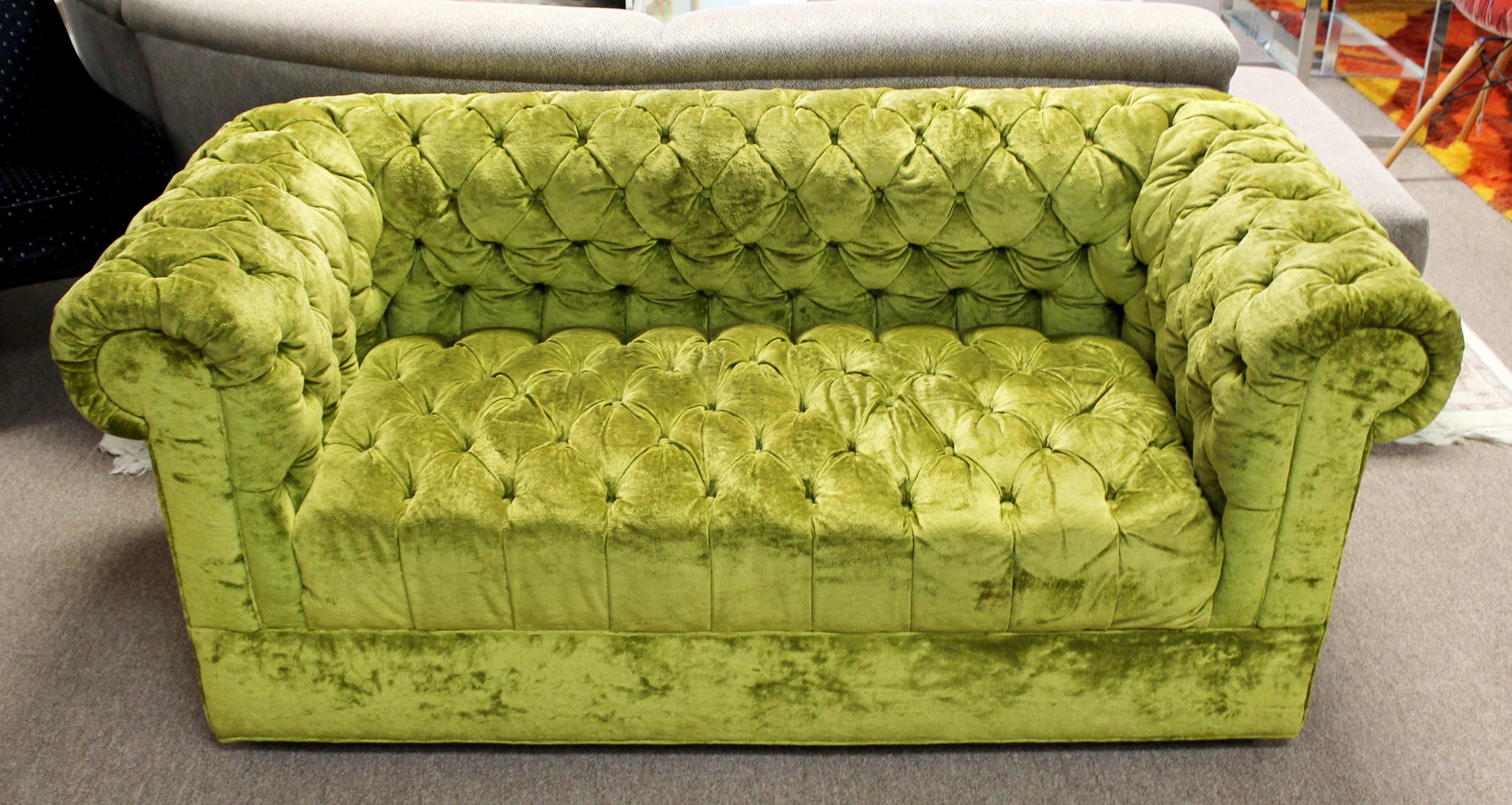 Mid-Century Modern Century Pair Green Tufted Sofa Loveseat Dunbar Baughman Style 5
