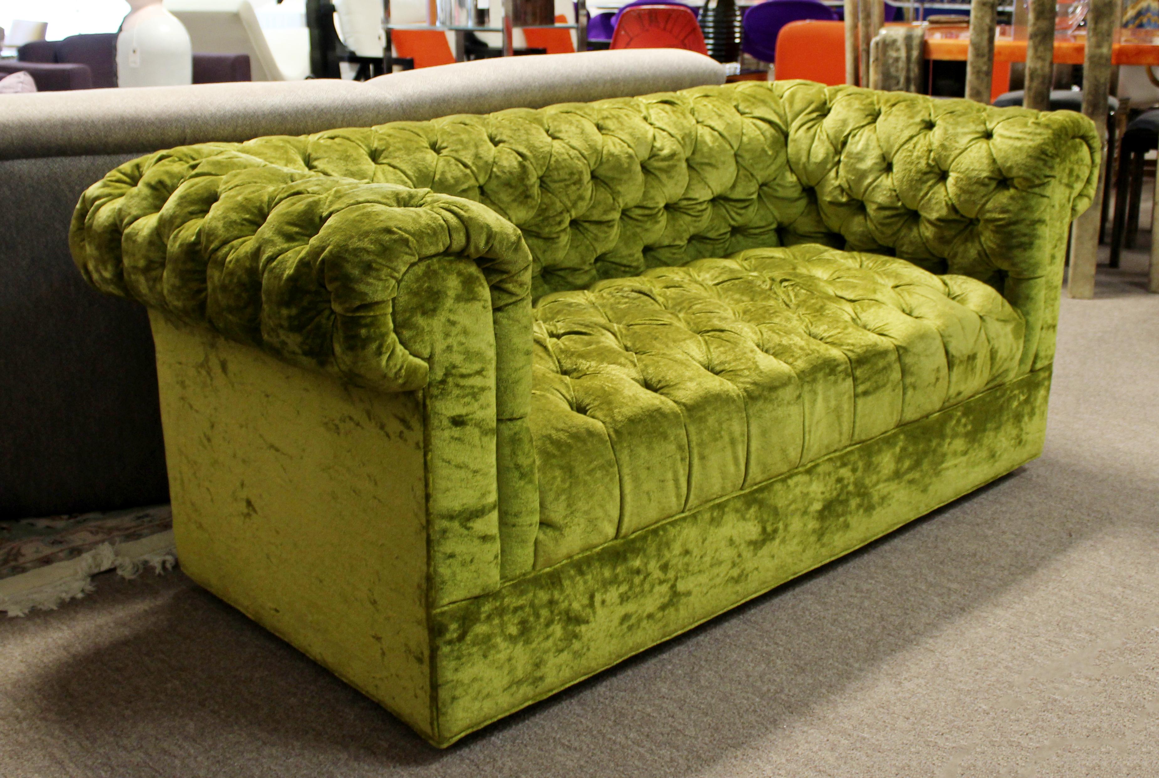 Mid-Century Modern Century Pair Green Tufted Sofa Loveseat Dunbar Baughman Style 6