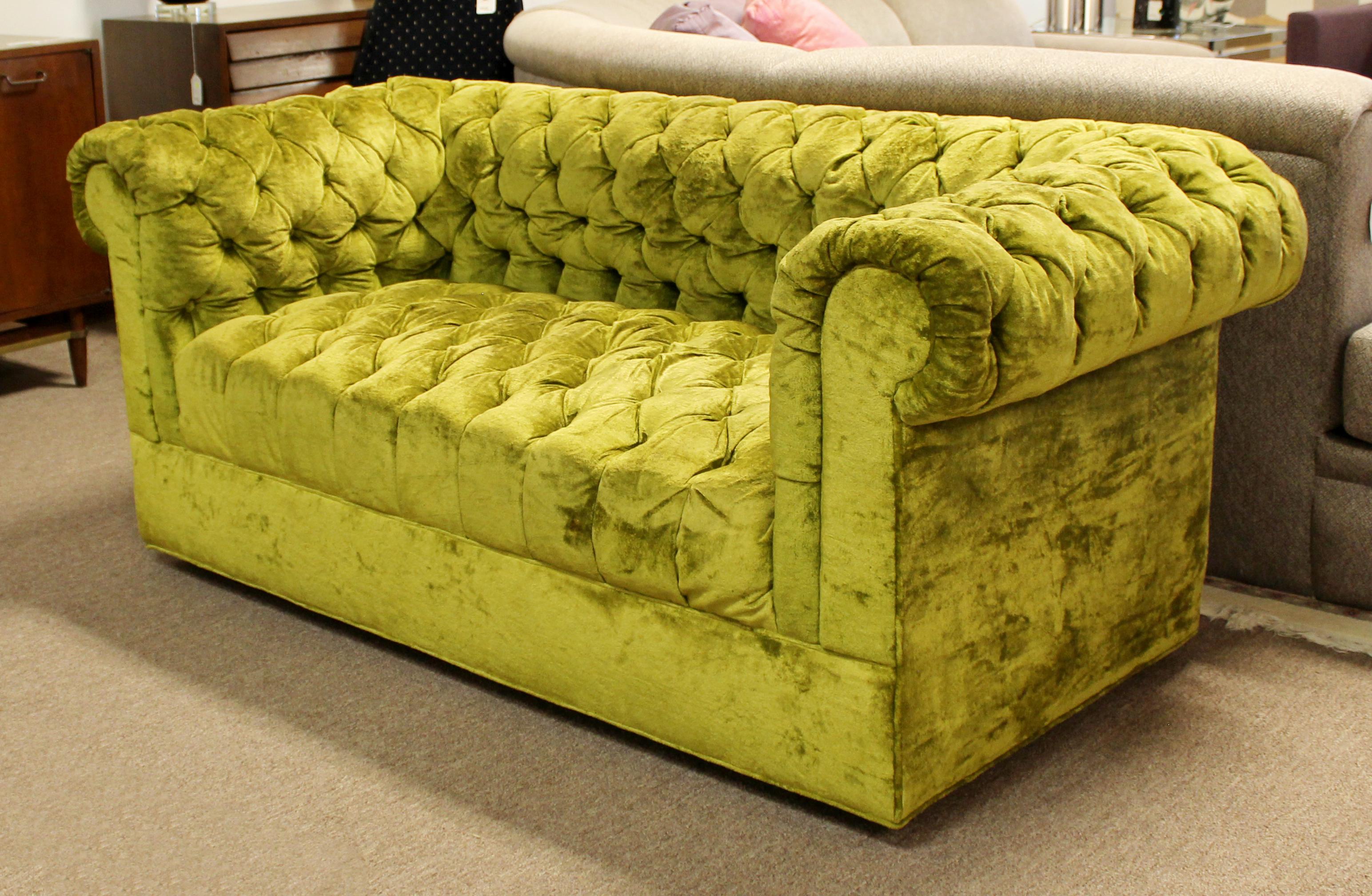 Mid-Century Modern Century Pair Green Tufted Sofa Loveseat Dunbar Baughman Style 7