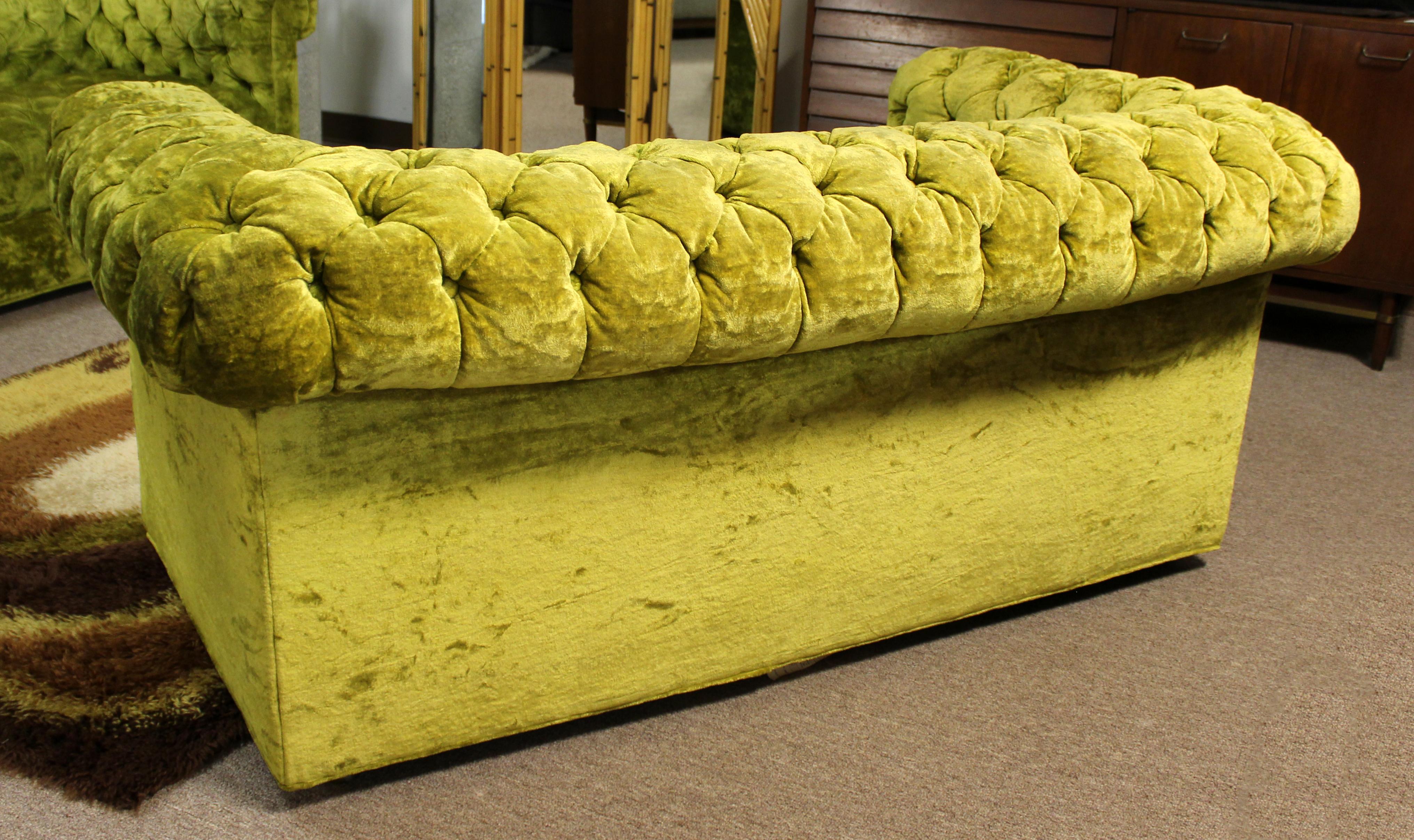 Mid-Century Modern Century Pair Green Tufted Sofa Loveseat Dunbar Baughman Style 8