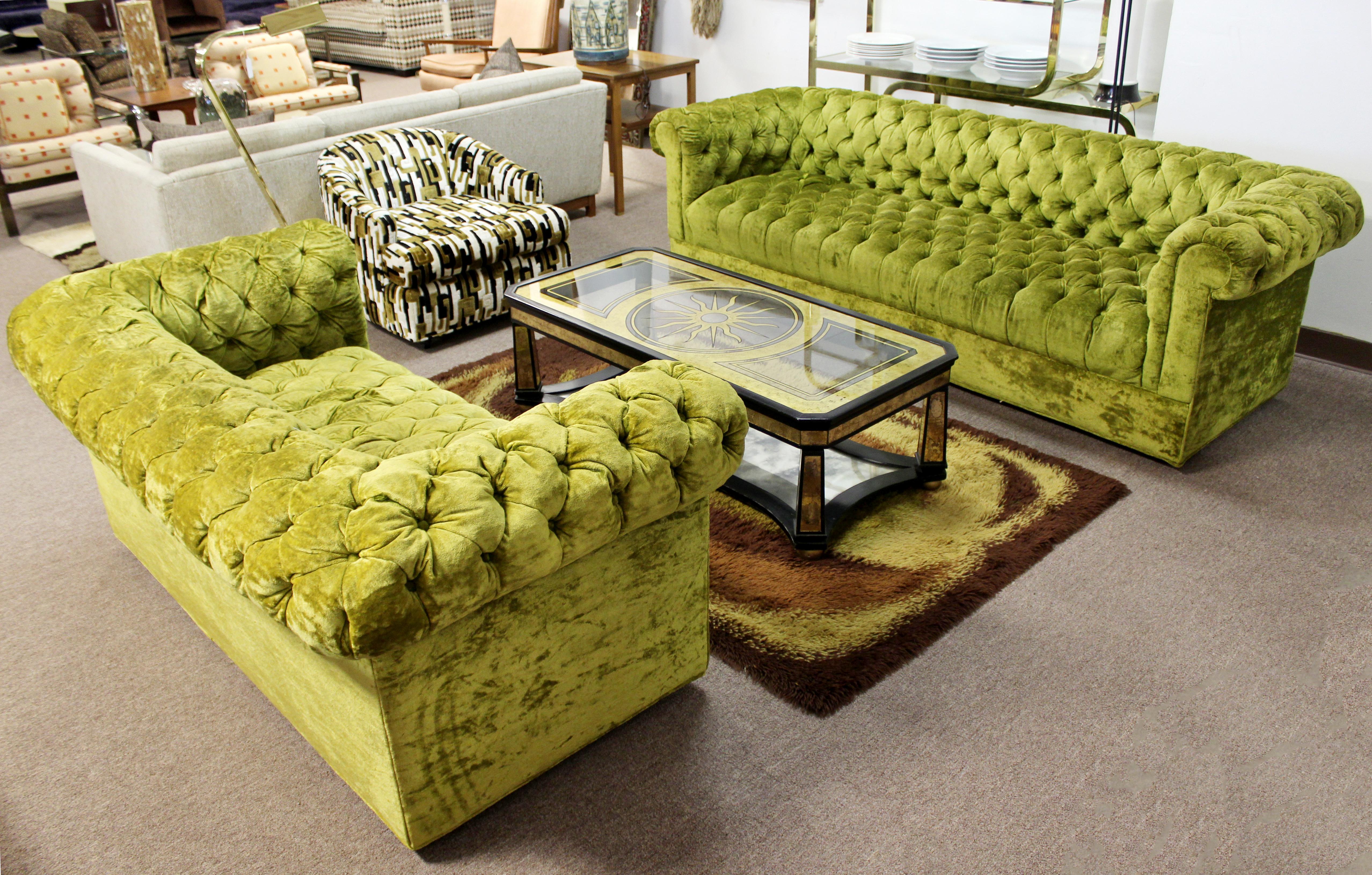 Mid-Century Modern Century Pair Green Tufted Sofa Loveseat Dunbar Baughman Style 9