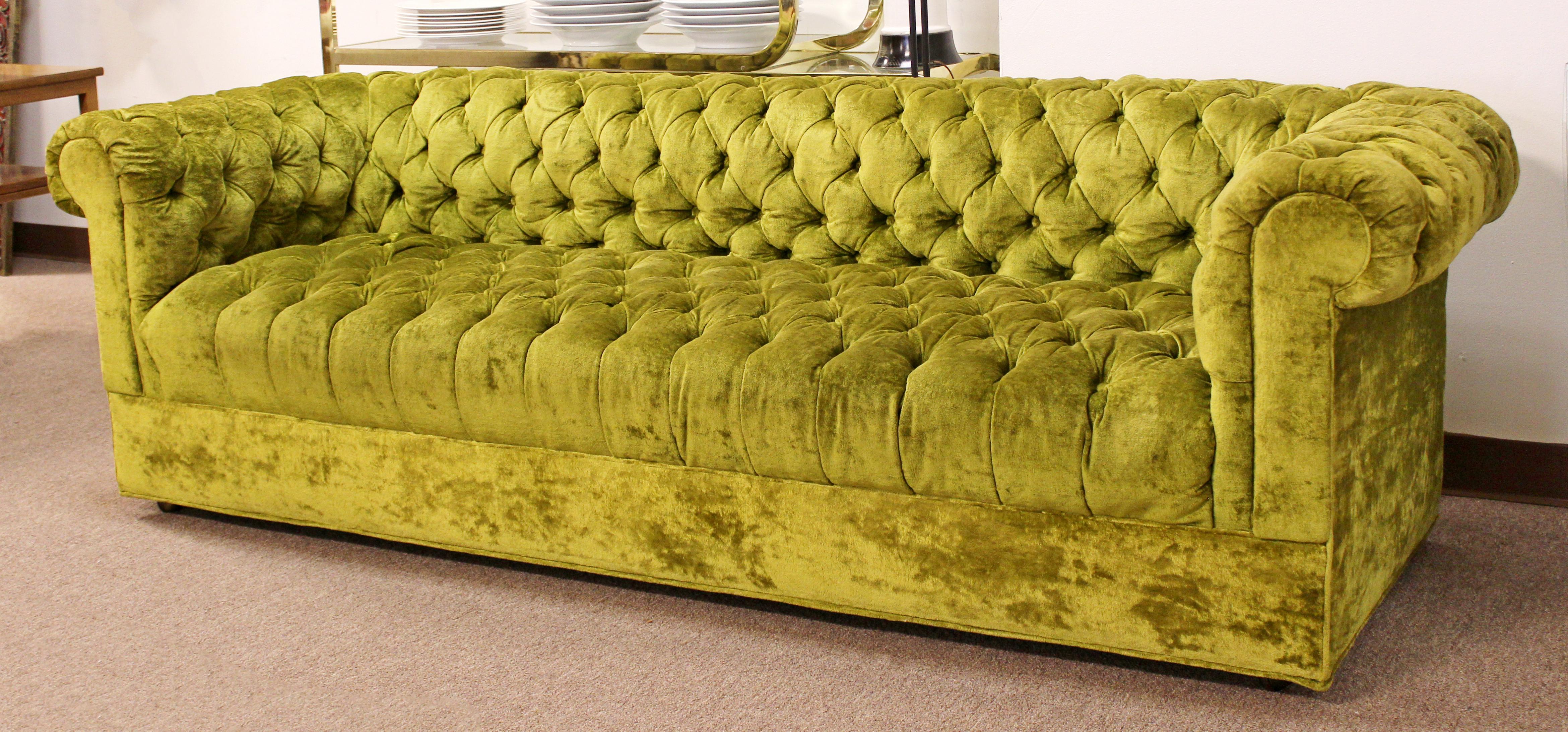 American Mid-Century Modern Century Pair Green Tufted Sofa Loveseat Dunbar Baughman Style