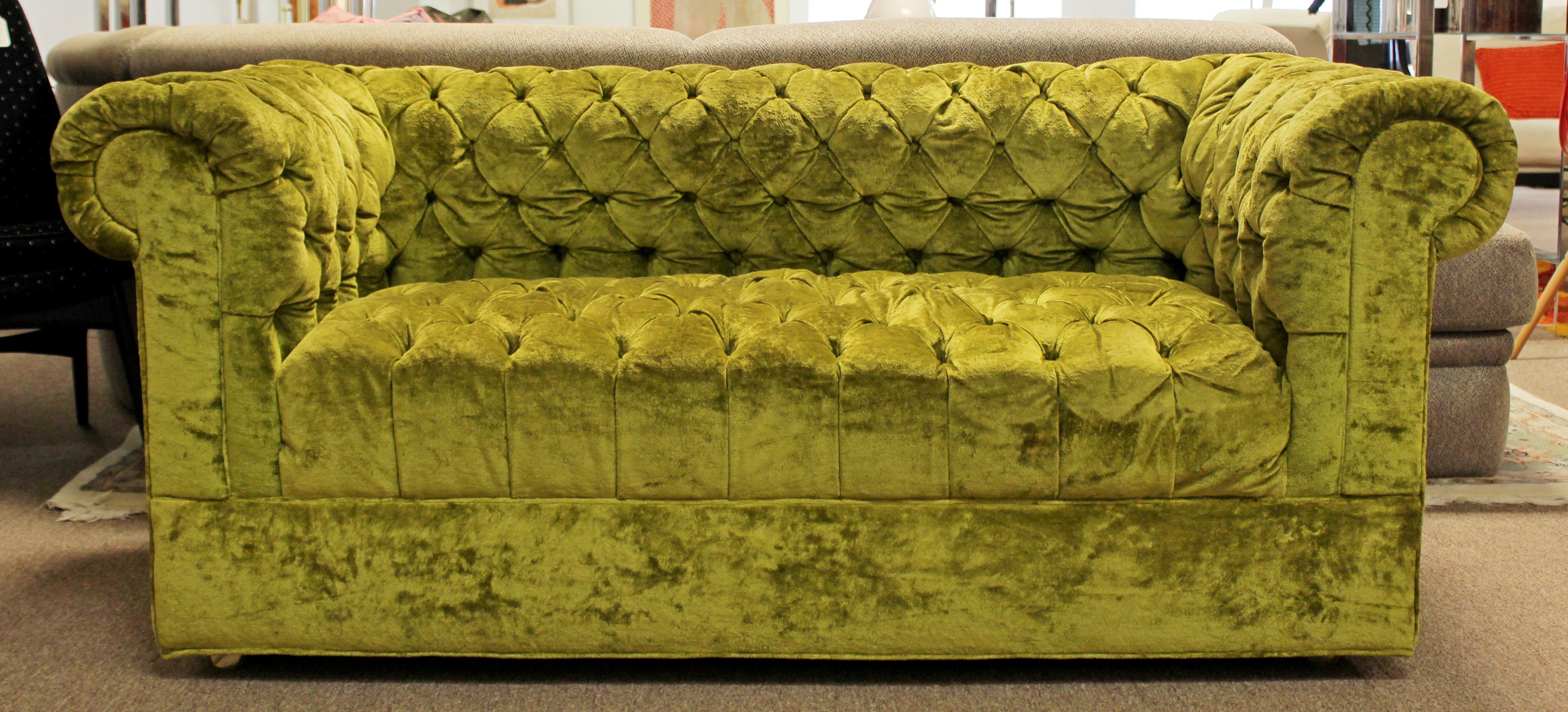 Mid-Century Modern Century Pair Green Tufted Sofa Loveseat Dunbar Baughman Style 4