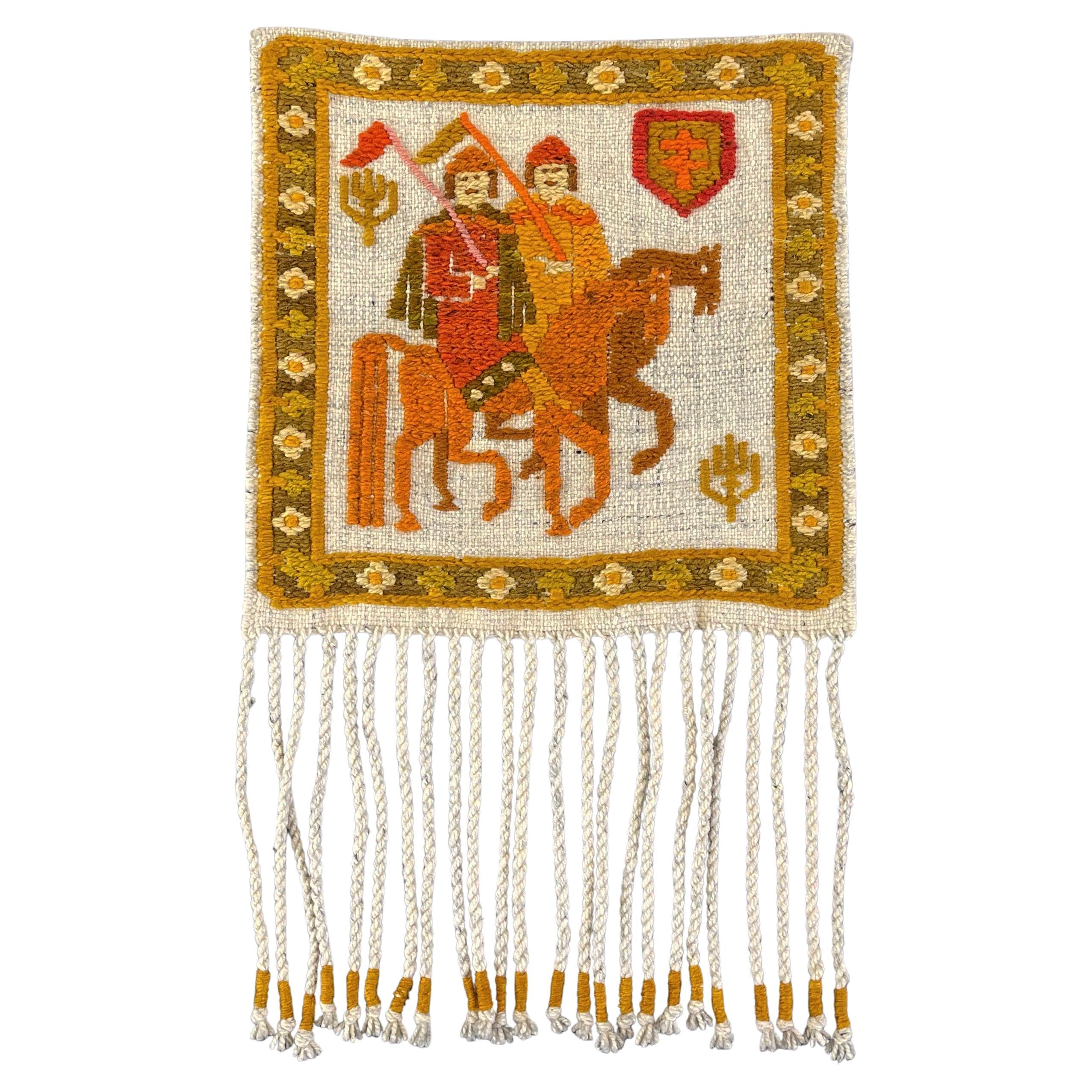 Moderner Cepelia-Kilim aus der Jahrhundertmitte, Polen, in warmen Erdtönen, Reiter