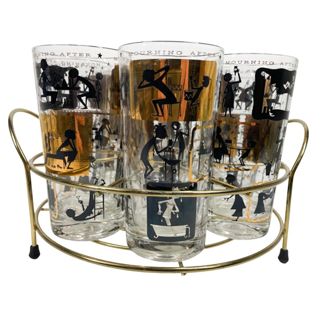 Mid-Century Modern Cera Glass "Mourning After" Satirical Highball Glasses For Sale