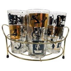 Retro Mid-Century Modern Cera Glass "Mourning After" Satirical Highball Glasses