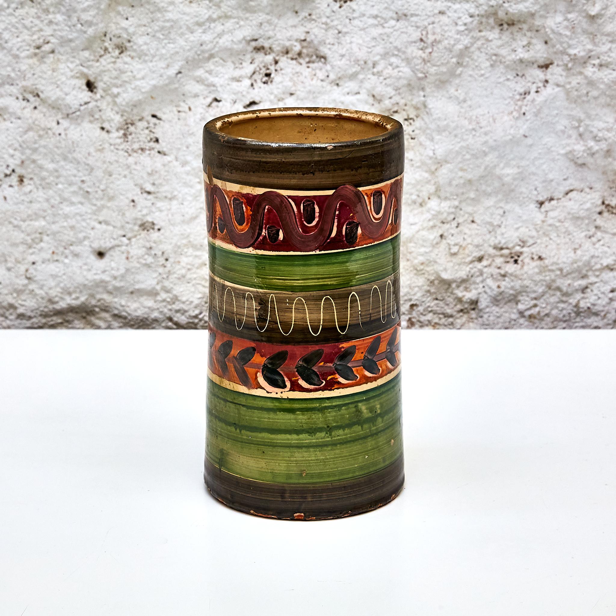Ceramic Albarelo by Vergés.

Manufactured in Spain, circa 1920.

In original condition with minor wear consistent of age and use, preserving a beautiful patina.

Materials: 
Ceramic.

Dimensions: 
Diam 12 cm x H 21 cm.

Important