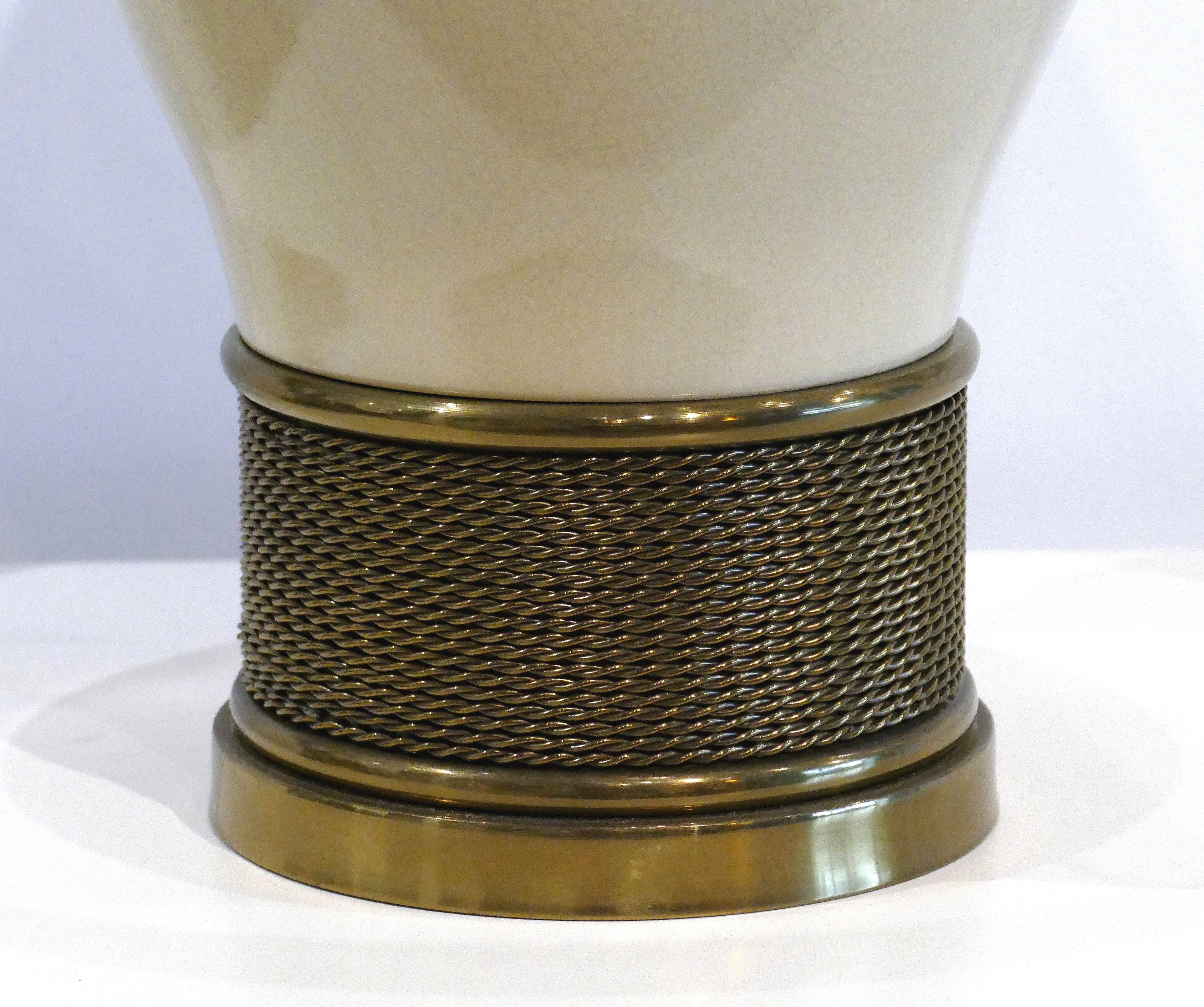 Mid-Century Modern Ceramic and Brass Table Lamp in an Urn Form 1