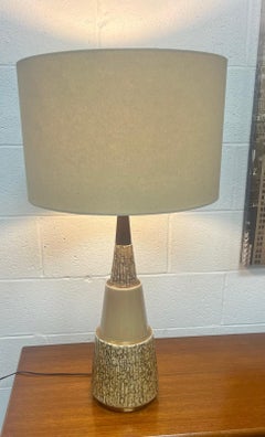 Mid Century Modern Ceramic And Walnut Table Lamp With Shade