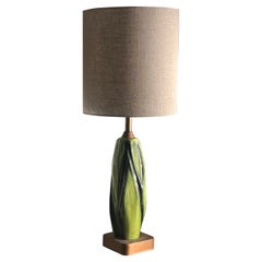 Mid century modern ceramic and wood table lamp, circa 1960
